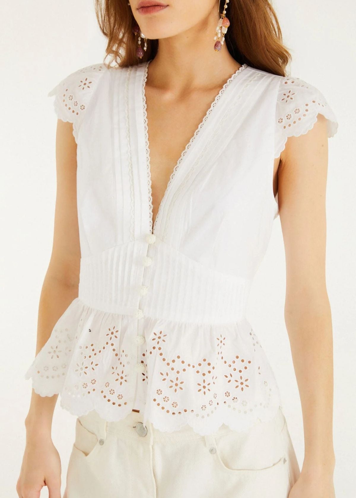 FARM RIO Embroidered Lace Top - Off White