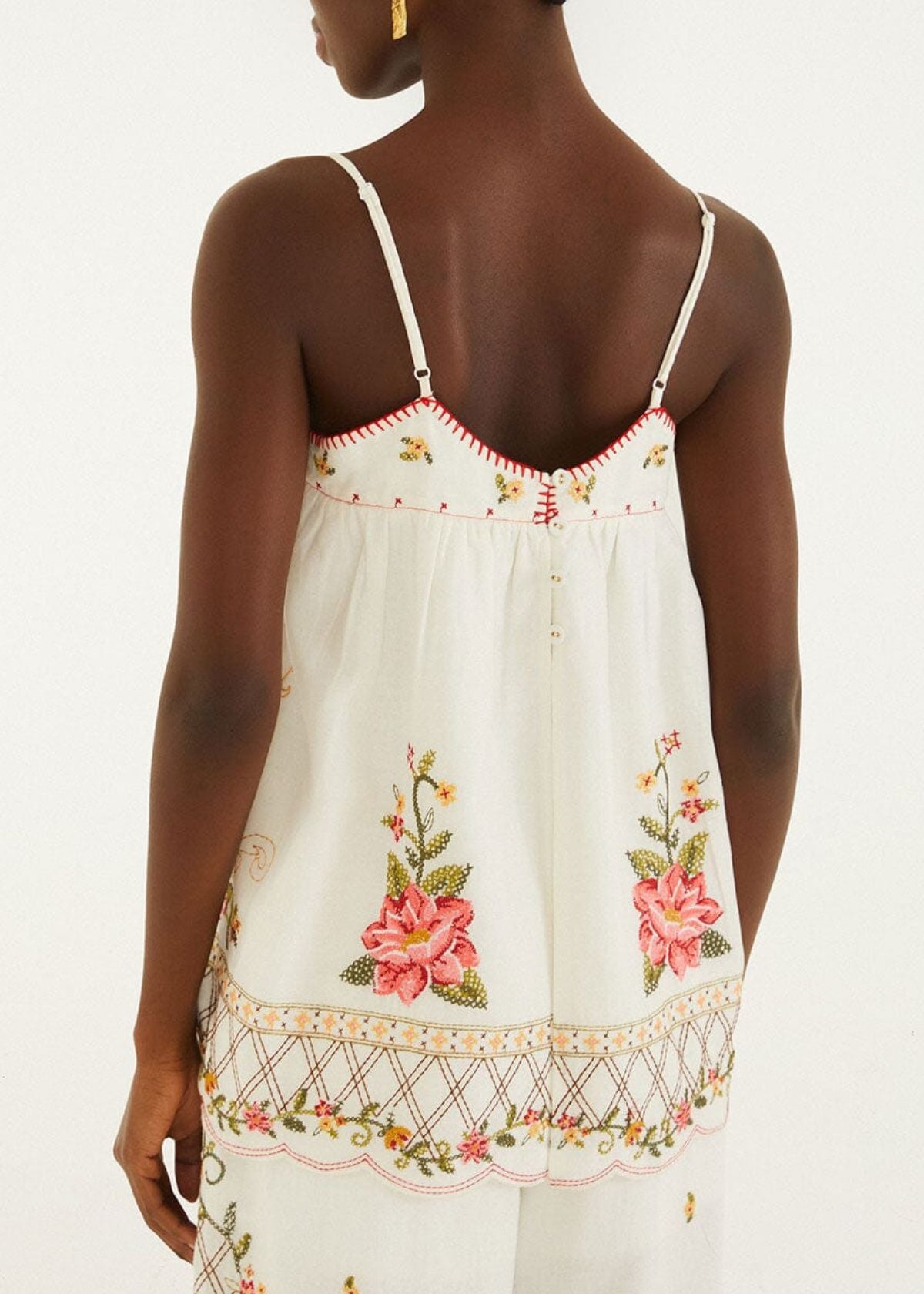 FARM RIO Flower Embroidery Open Back Top - Off White