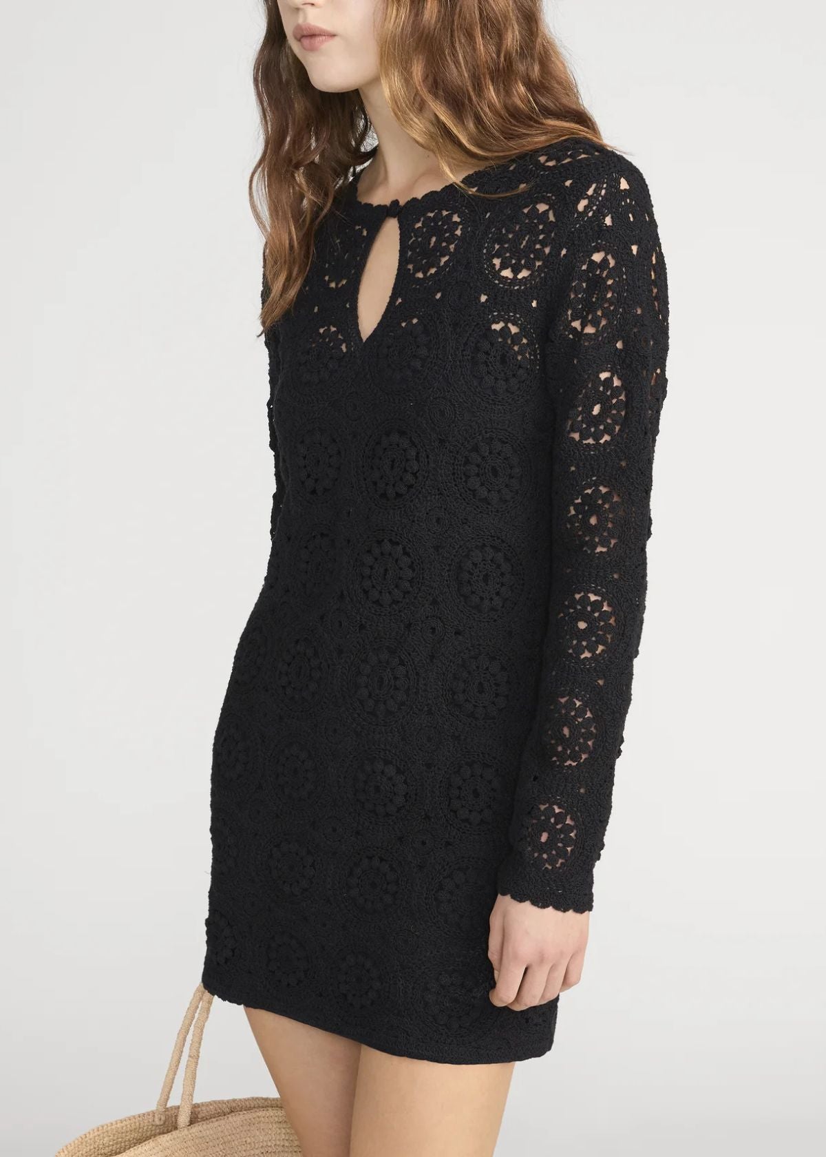 FRAME The Crochet Keyhole Dress - Black