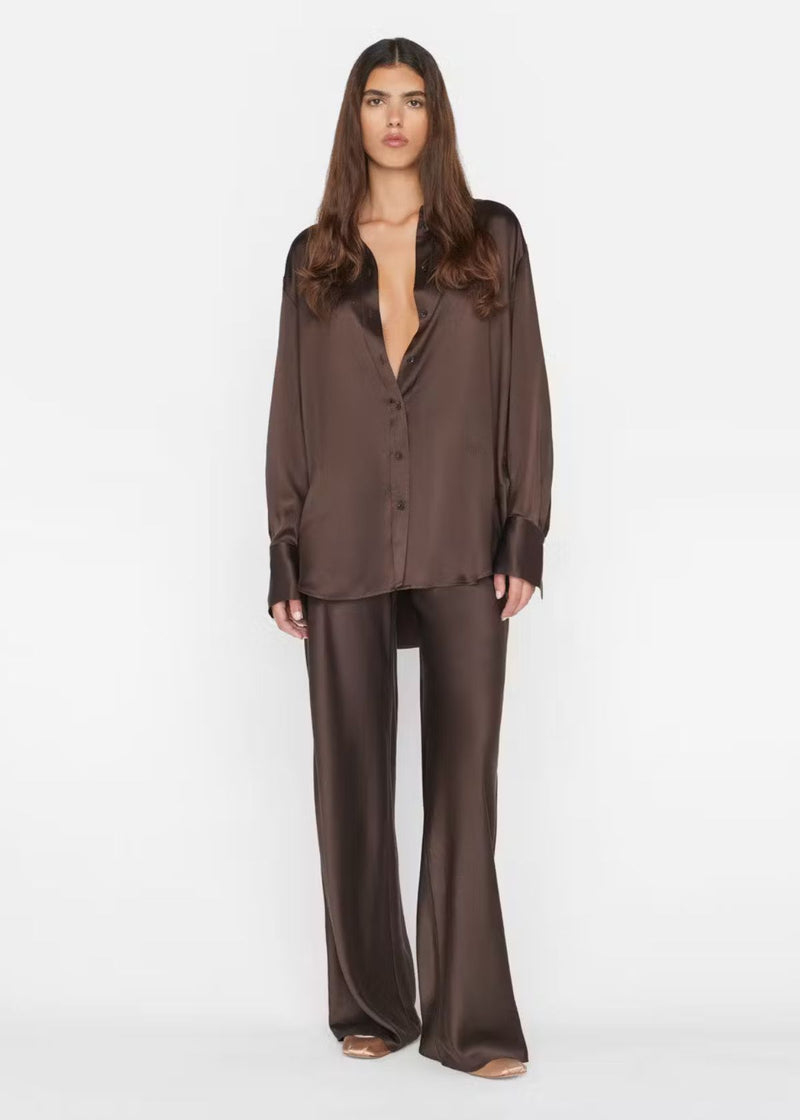 FRAME Wide Leg Pull On Pant - Espresso