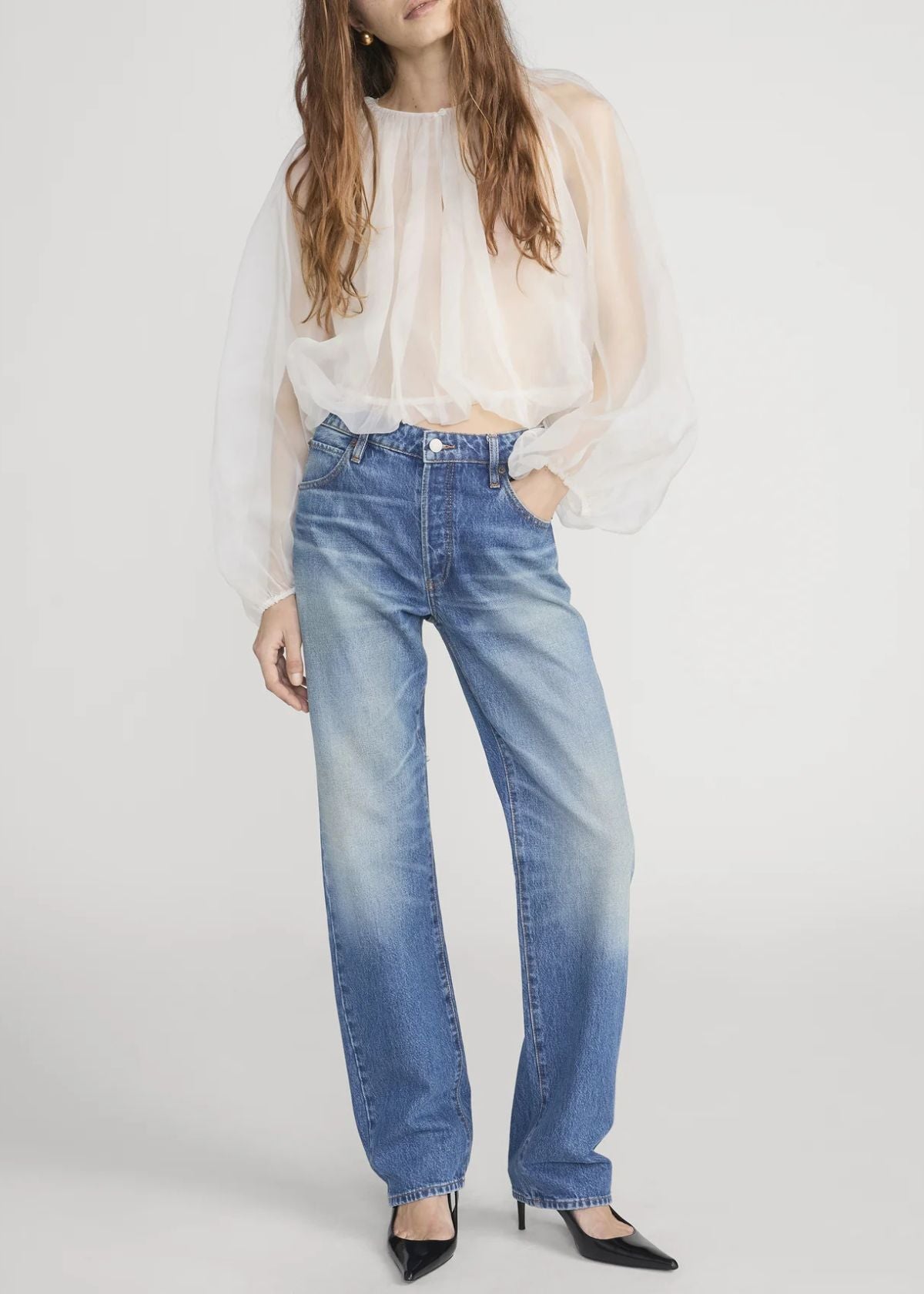 FRAME The Sheer Balloon Top - Cream