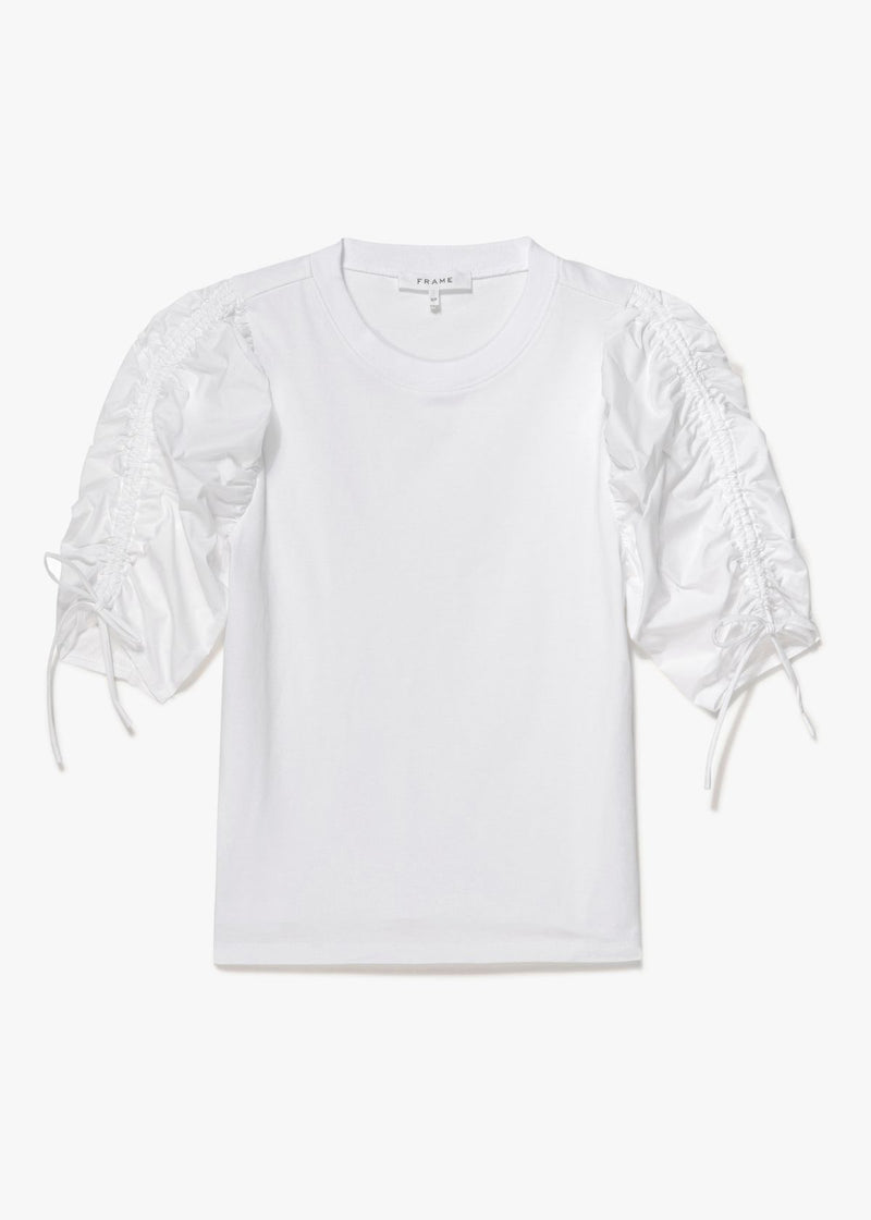 FRAME Ruched Tie Sleeve Top - Blanc