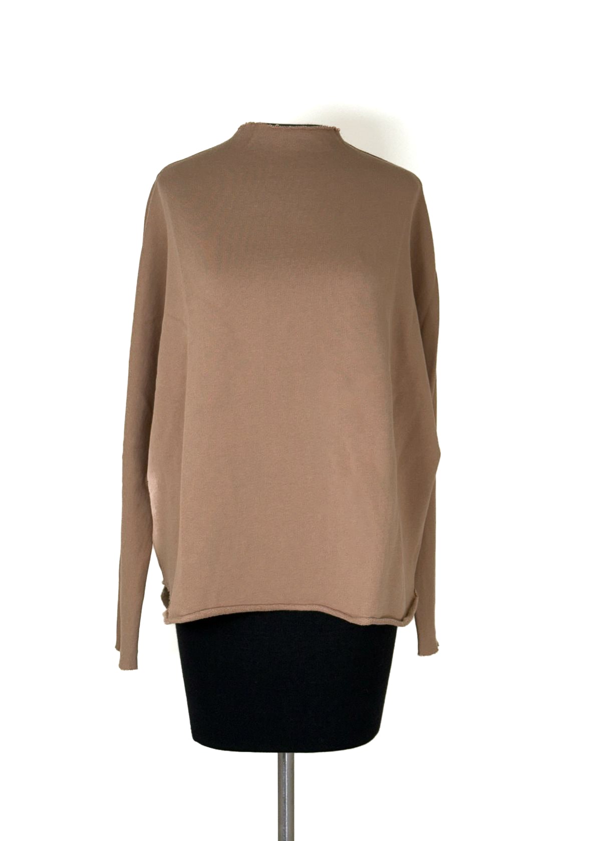 FRANK & EILEEN Effie Long Sleeve Funnel Neck Capelet Top - Camel