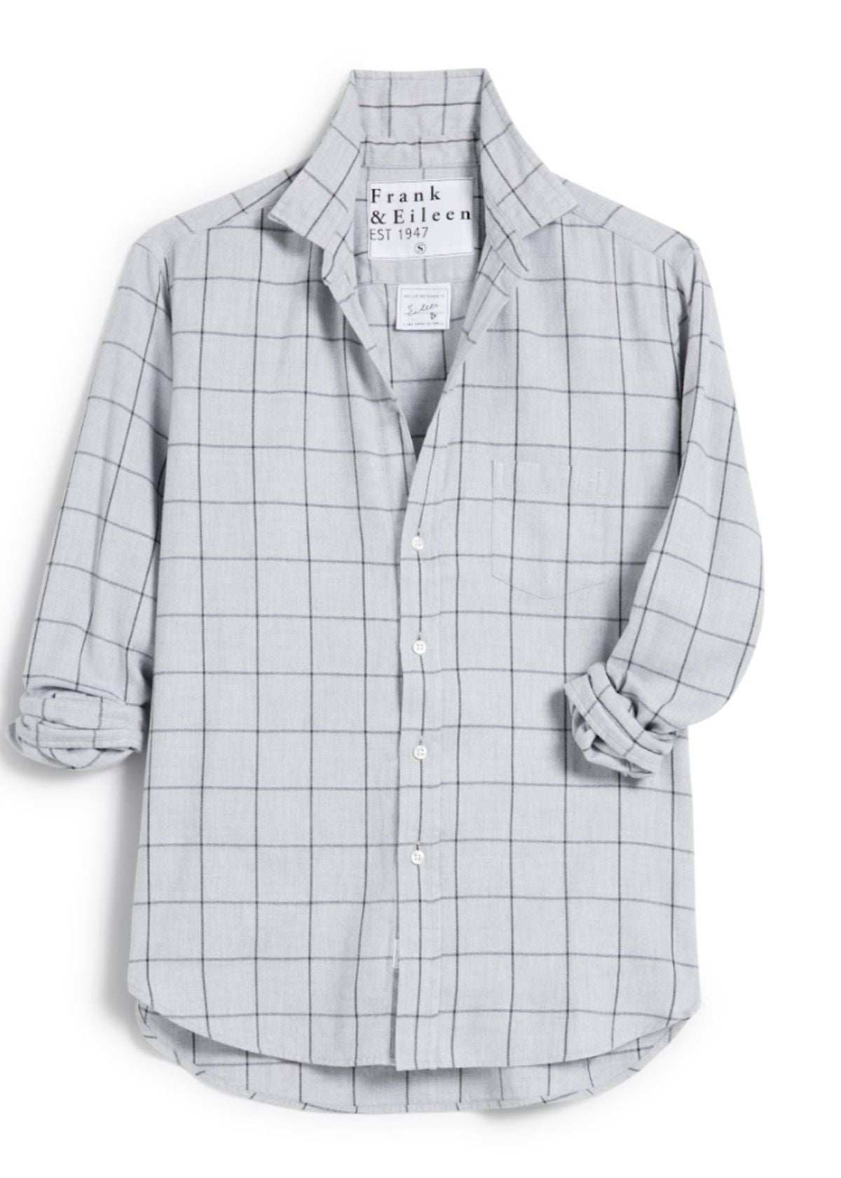 FRANK & EILEEN Eileen Relaxed Button Front Top - Grey and Black Windowpane Print