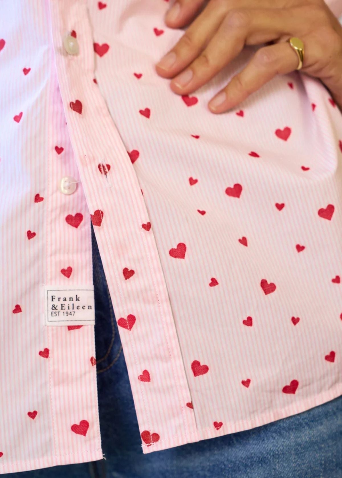 FRANK & EILEEN Eileen Relaxed Top - Pink Stripe Hearts