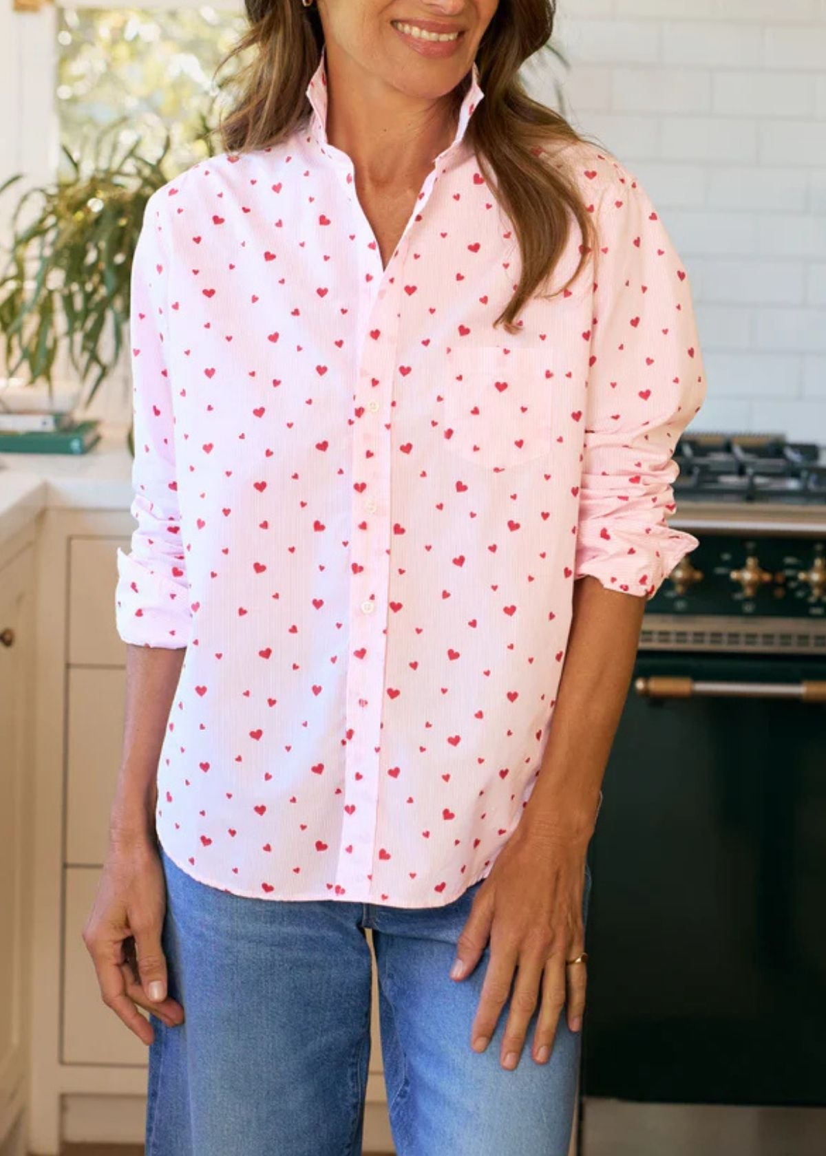 FRANK & EILEEN Eileen Relaxed Top - Pink Stripe Hearts