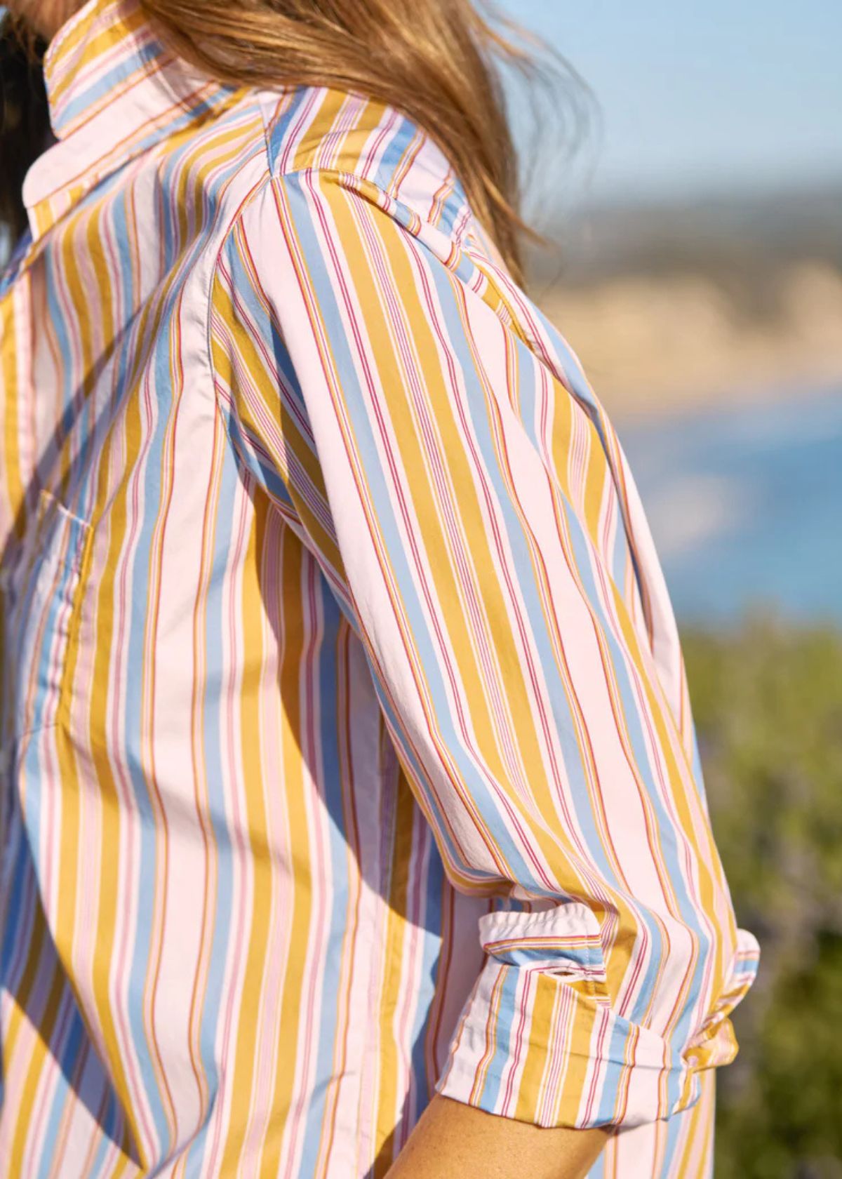 FRANK & EILEEN Eileen Top - Gold with Red and Blue Stripe