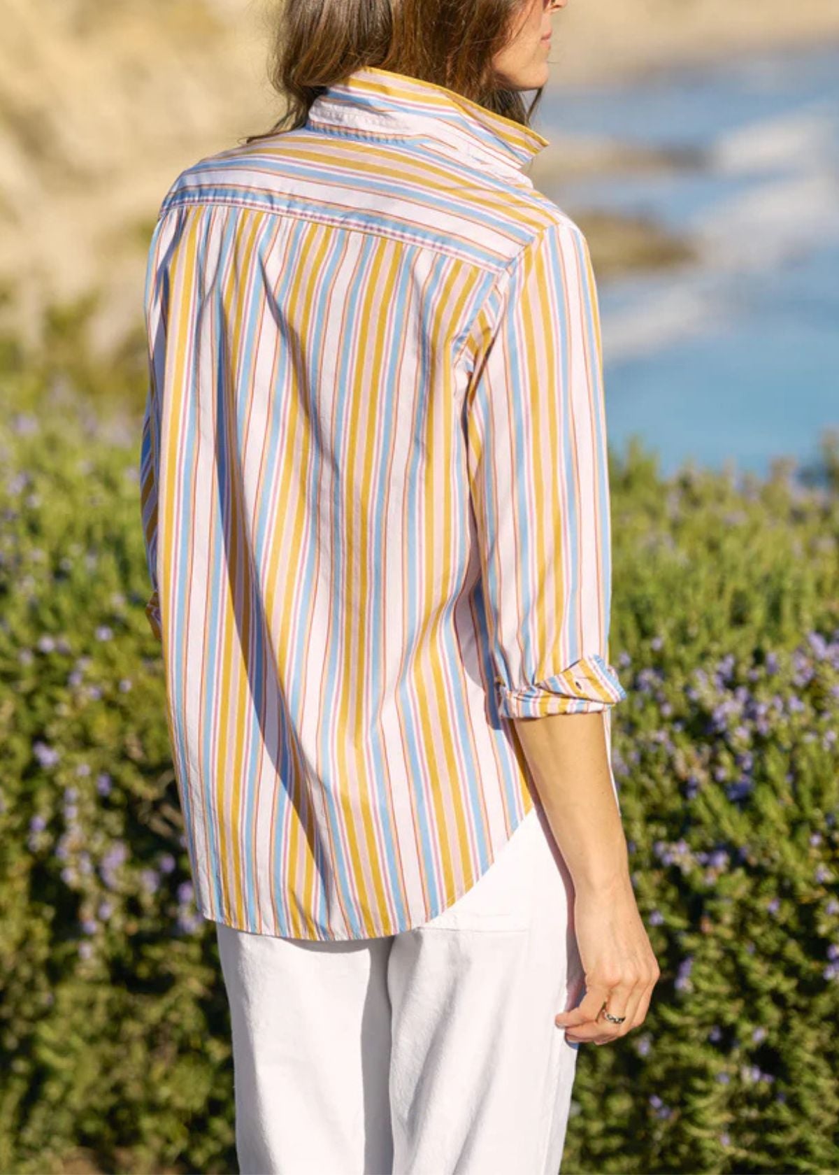 FRANK & EILEEN Eileen Top - Gold with Red and Blue Stripe