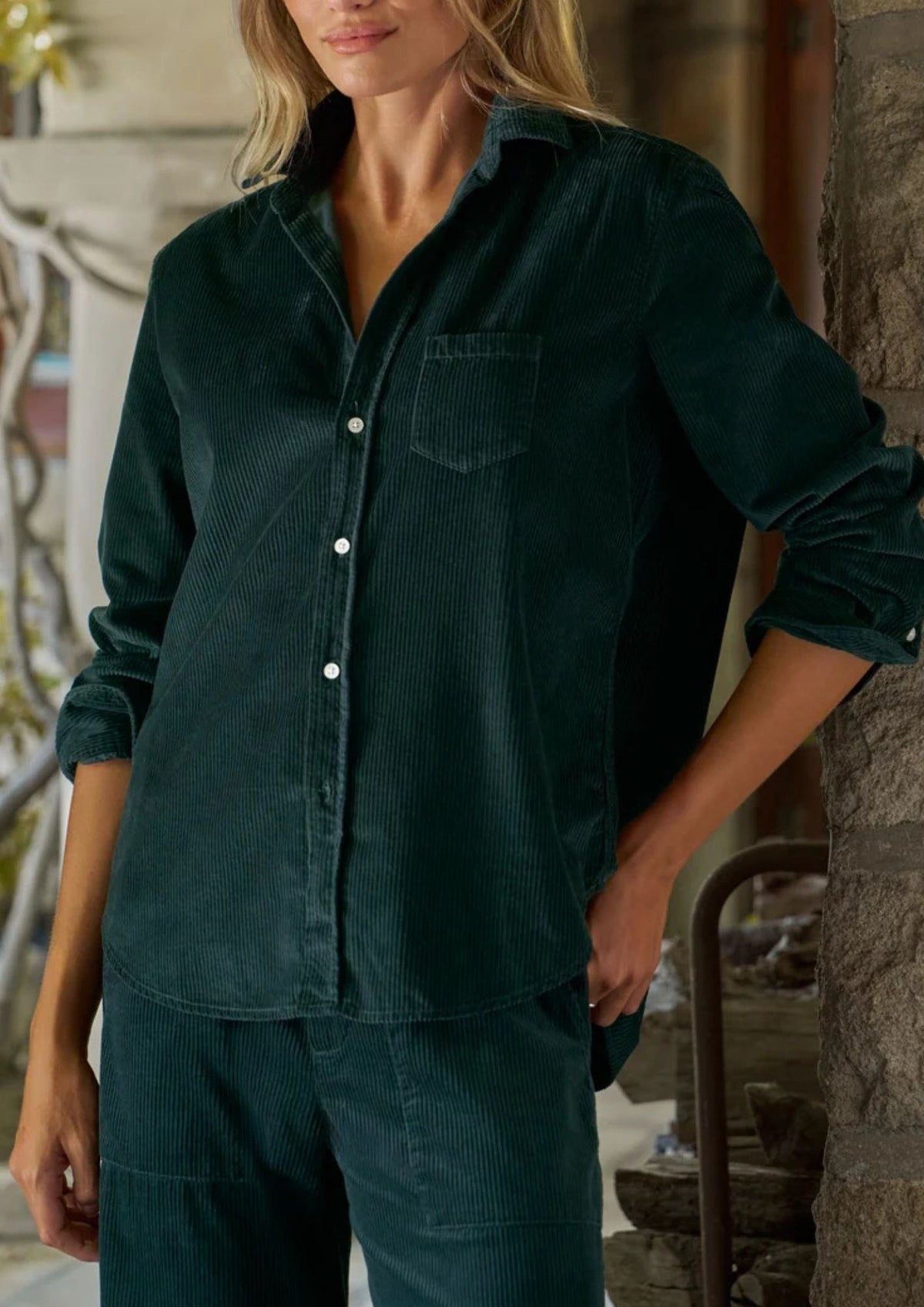 FRANK & EILEEN Eileen Relaxed Fit Italian Corduroy Top - Peacock