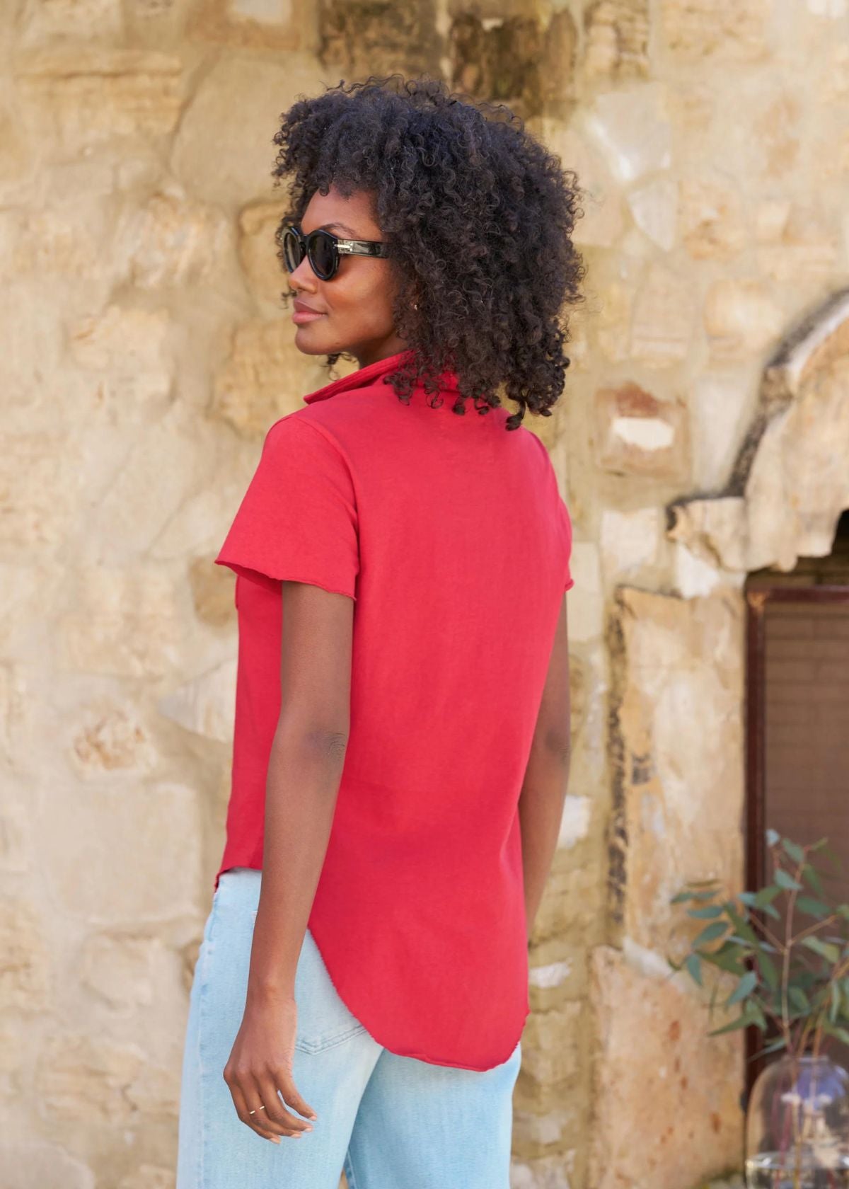 FRANK & EILEEN Charlotte Perfect Polo Top - Double Decker Red