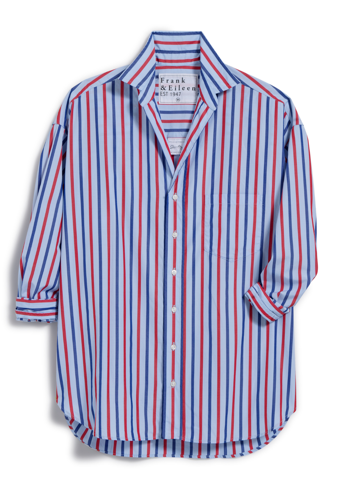 FRANK & EILEEN Shirley Oversized Button Front Top - Blue, Navy and Red Stripe