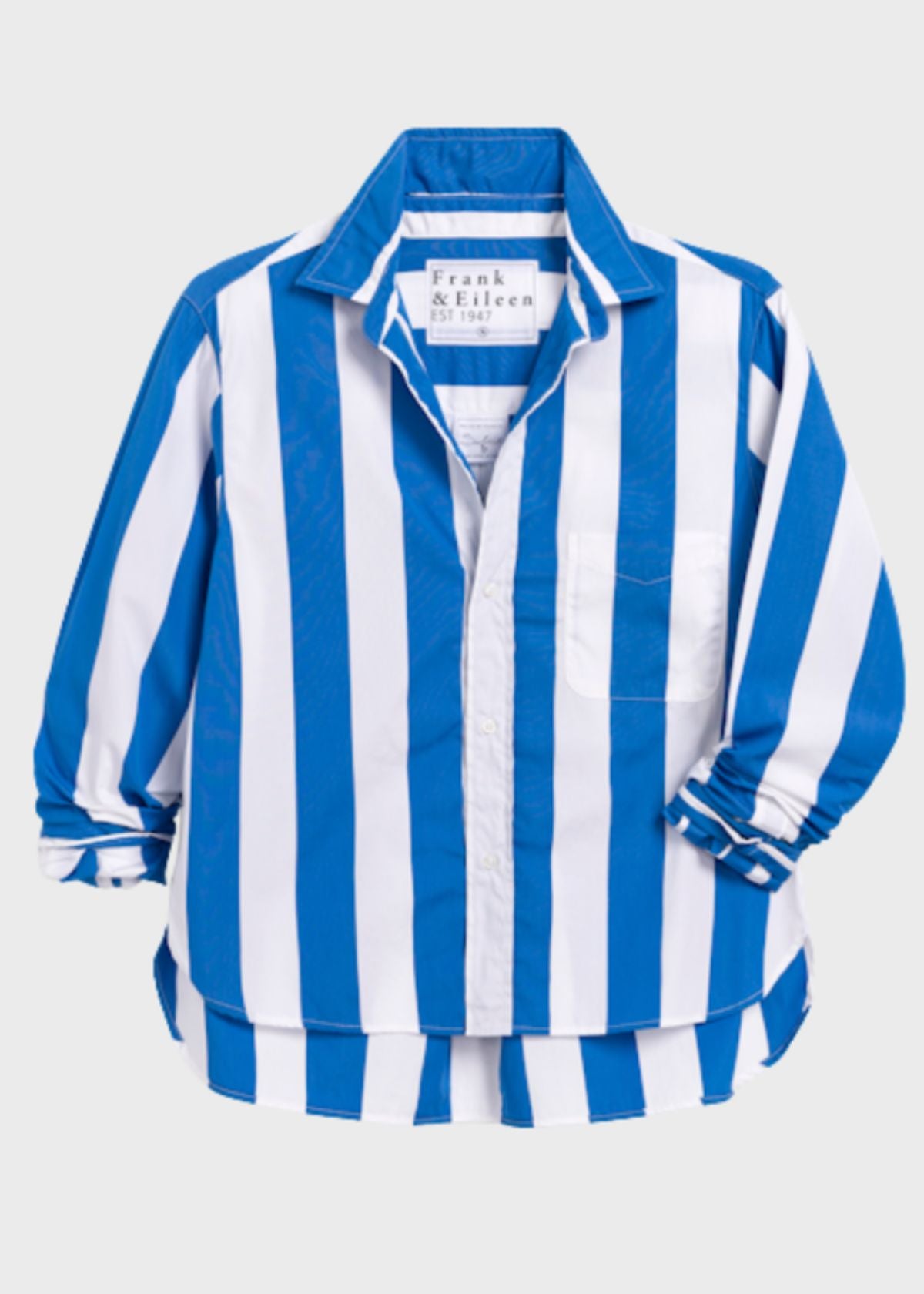 FRANK & EILEEN Silvio Untuckable Button Front Top - Wide Blue Stripe