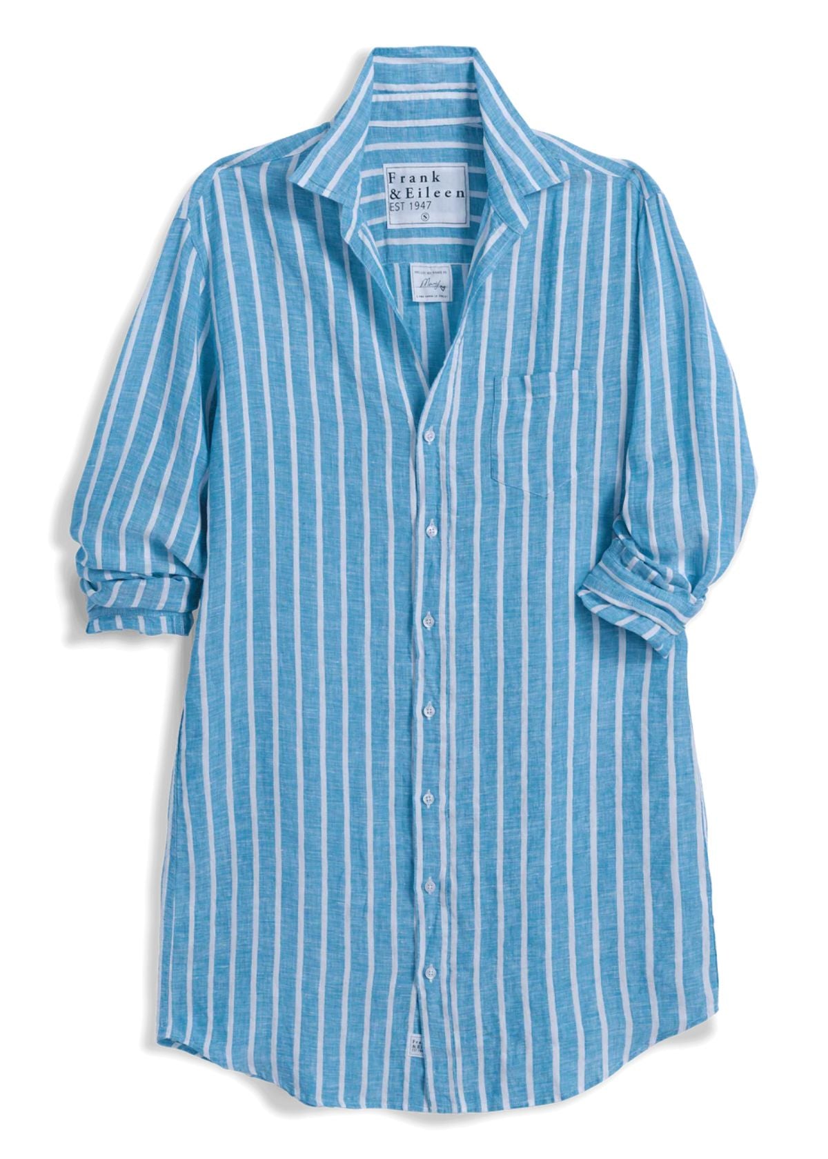 FRANK & EILEEN Mary Classic Shirtdress - Turquoise and White Stripe