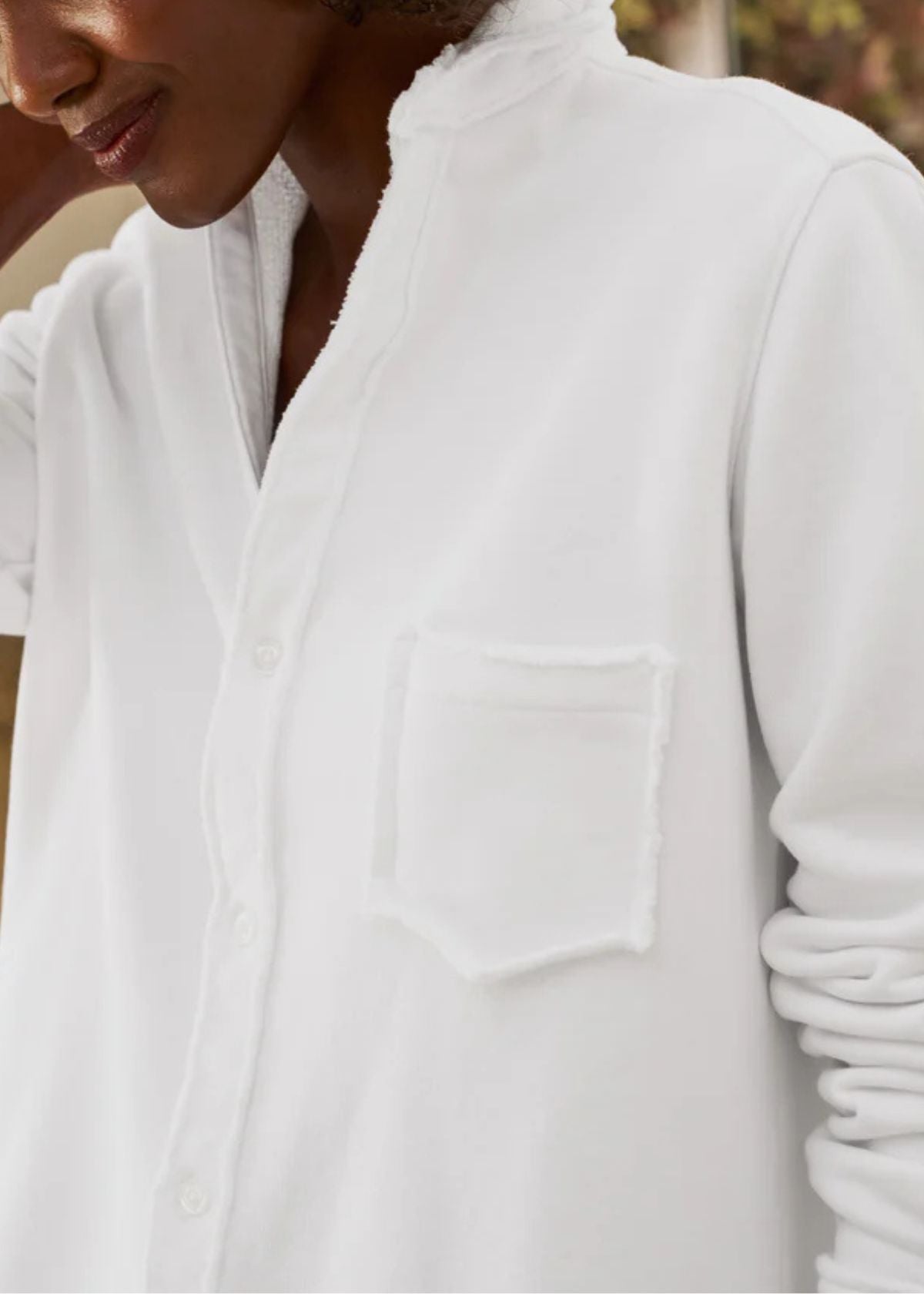 FRANK & EILEEN Eileen Relaxed Button Front Sweatshirt - White