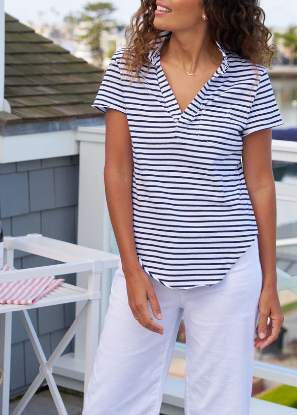 FRANK & EILEEN Charlotte Perfect Polo - White & British Royal Navy