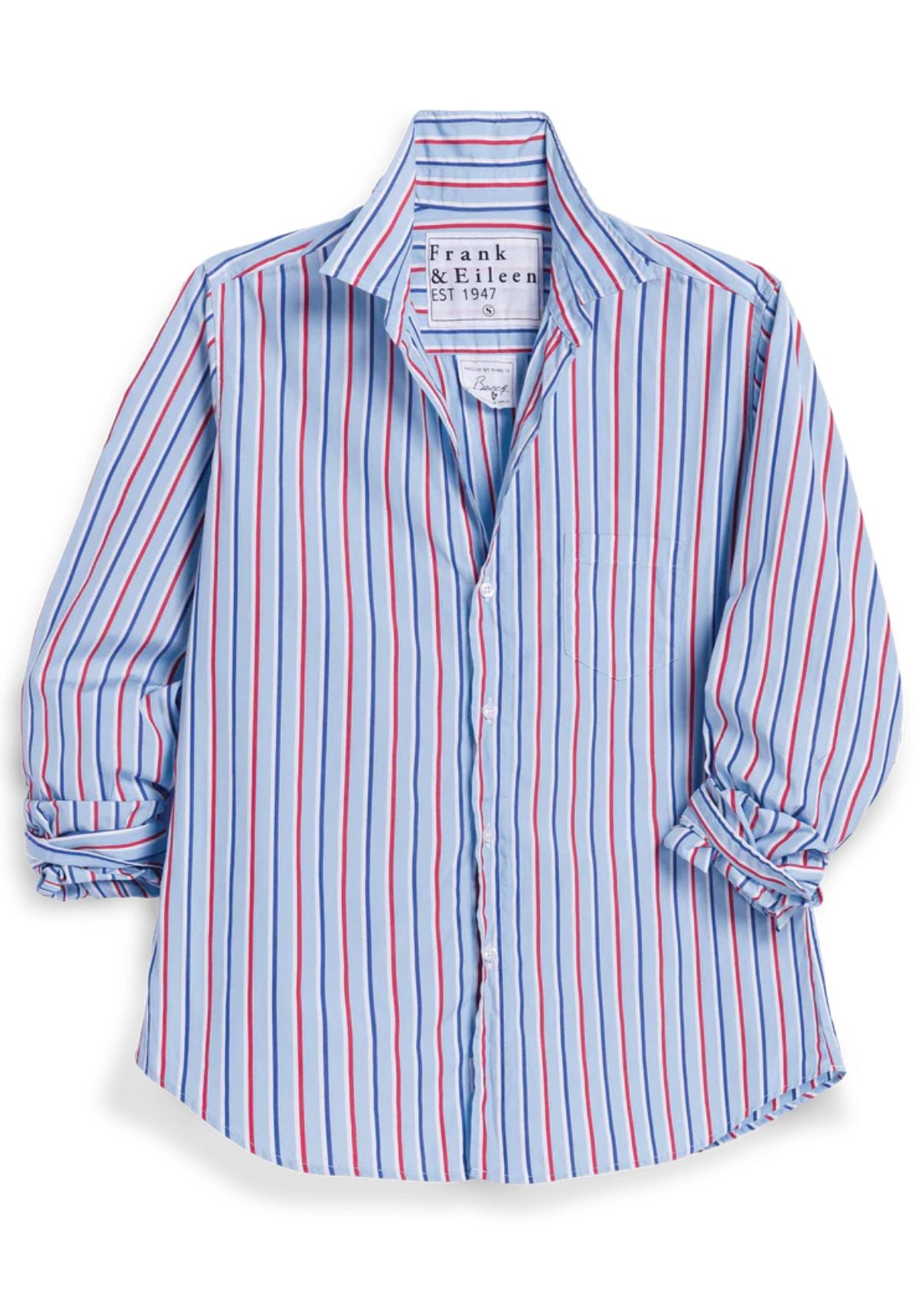 FRANK & EILEEN Barry Tailored Top - Light Blue and Red Stripe
