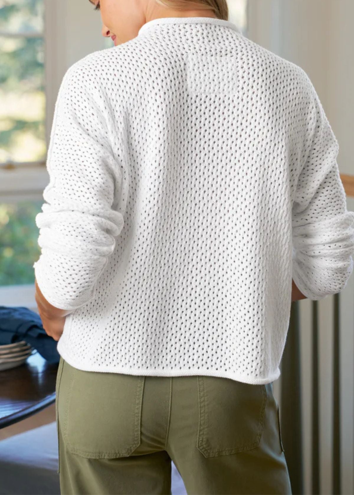 FRANK & EILEEN Monterey Pointelle Rolled Neck Sweater - White