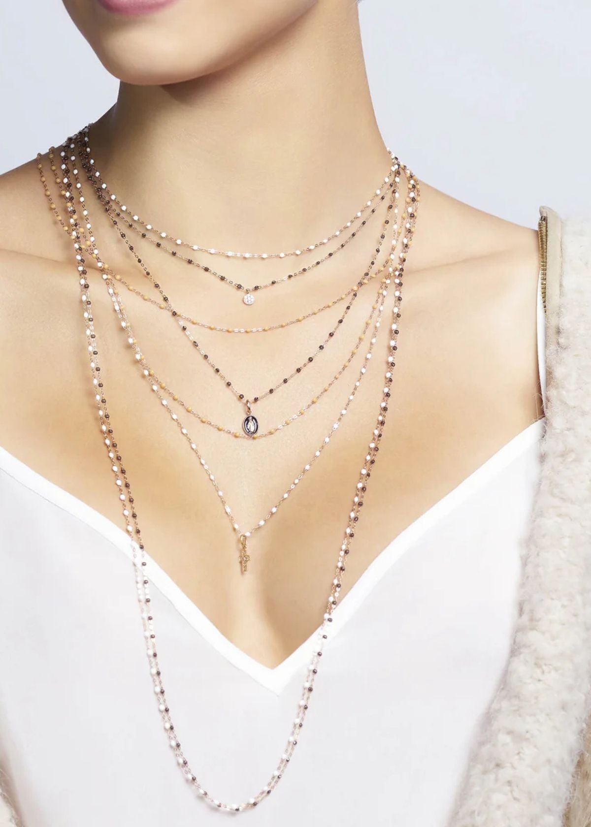 GIGI CLOZEAU Classic Gigi White Necklace with Yellow Gold