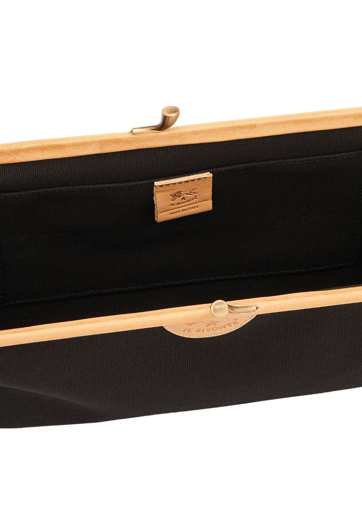 IL BISONTE Manuela Canvas and Leather Clutch Handbag - Black & Natural