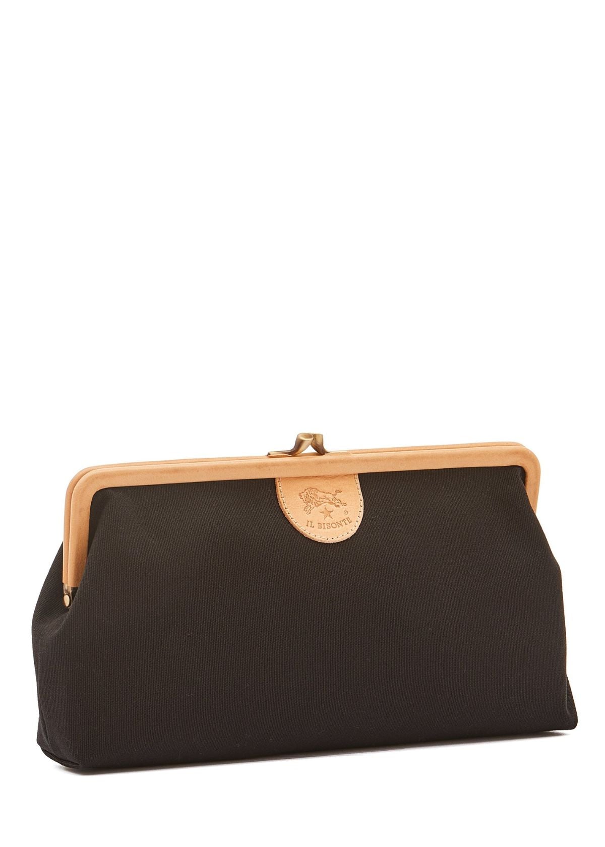 IL BISONTE Manuela Canvas and Leather Clutch Handbag - Black & Natural