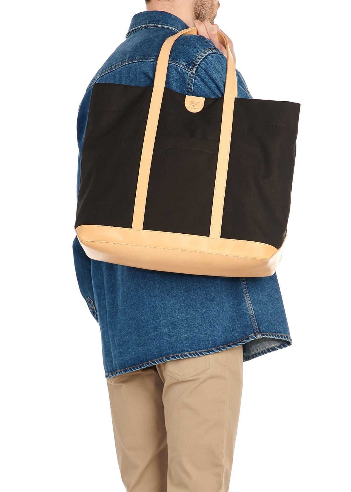 IL BISONTE Carmella Large Tote Handbag - Black and Natural
