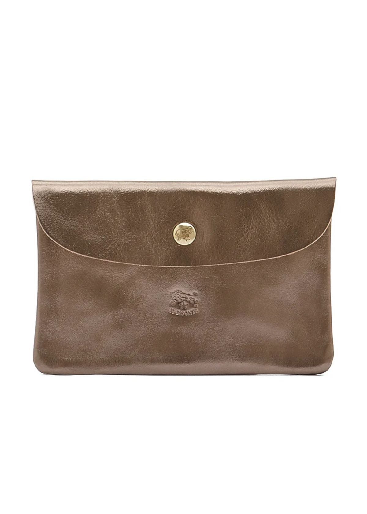 IL BISONTE Leather Envelope Clutch - Metallic Bronze