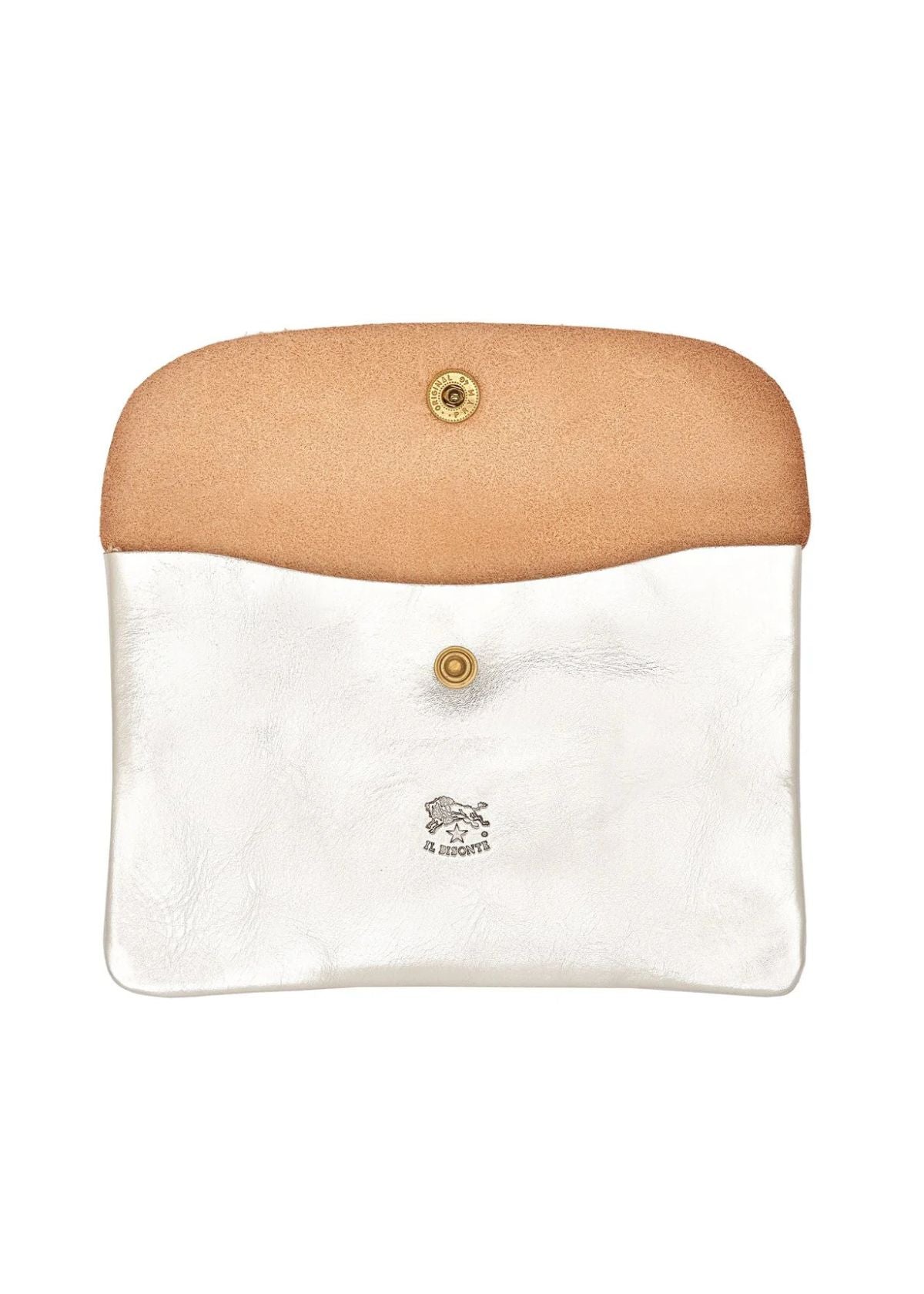 IL BISONTE Leather Envelope Clutch - Metallic Silver