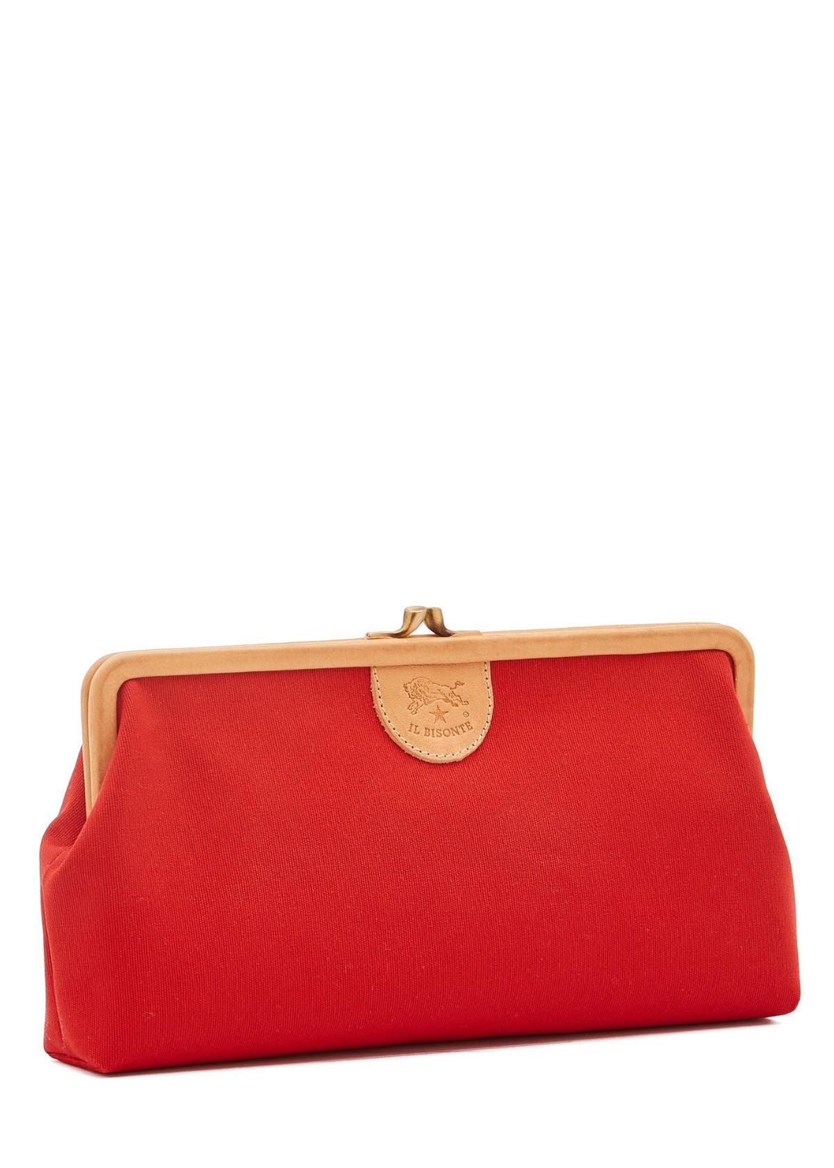 IL BISONTE Manuela Canvas and Leather Clutch Handbag - Red & Natural
