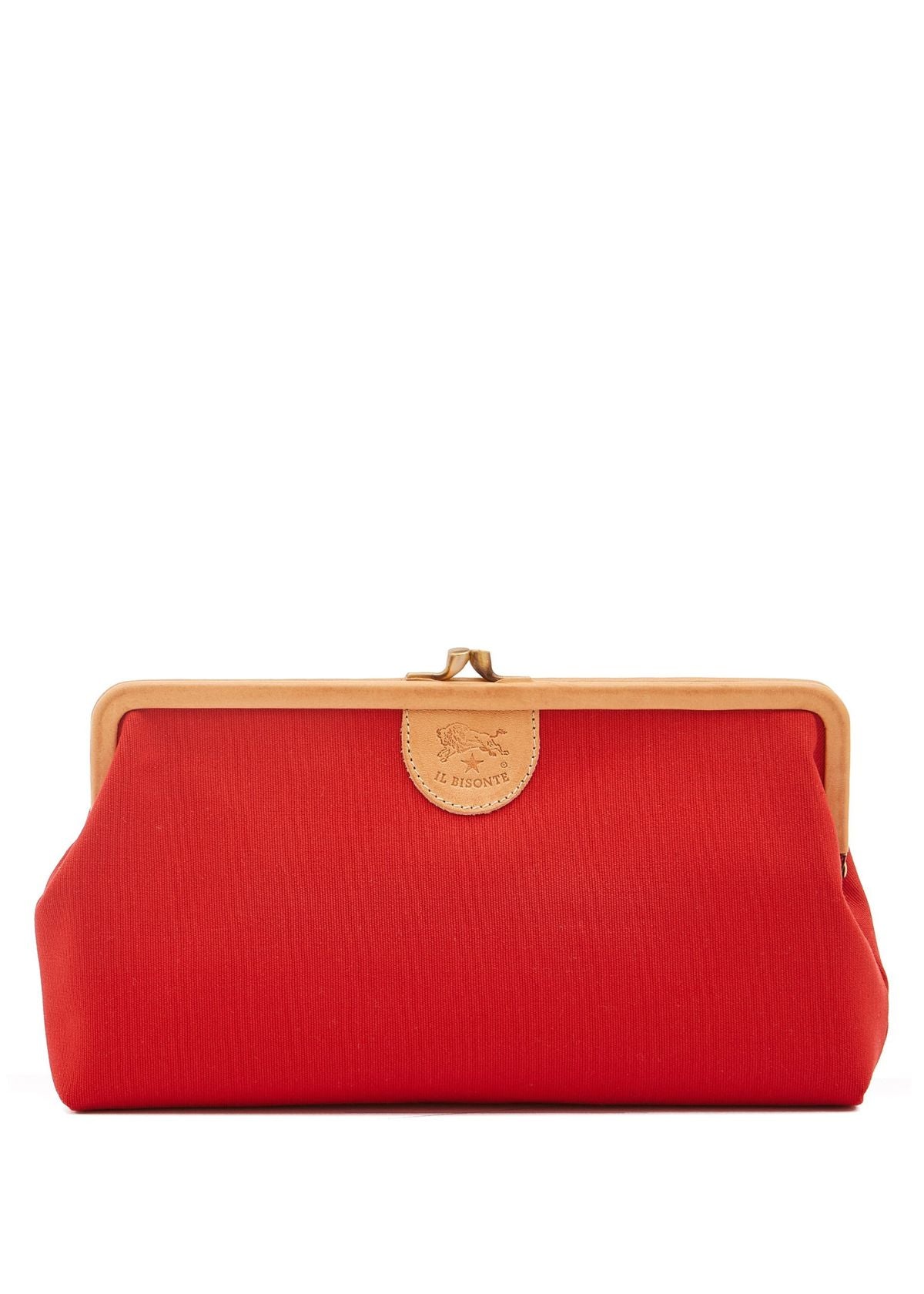 IL BISONTE Manuela Canvas and Leather Clutch Handbag - Red & Natural
