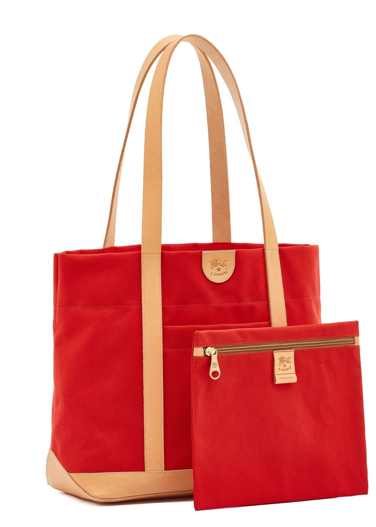 IL BISONTE Carmella Medium Tote Handbag - Red and Natural