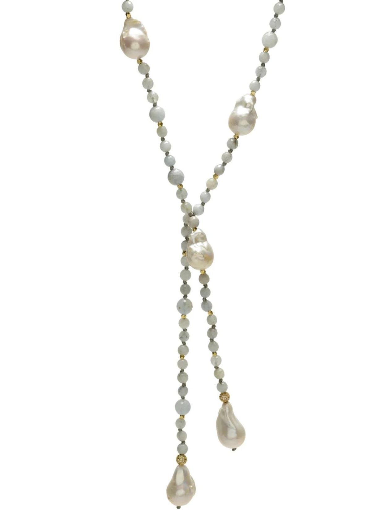 IN 2 DESIGN Alice Lariat Necklace - Aquamarine and White