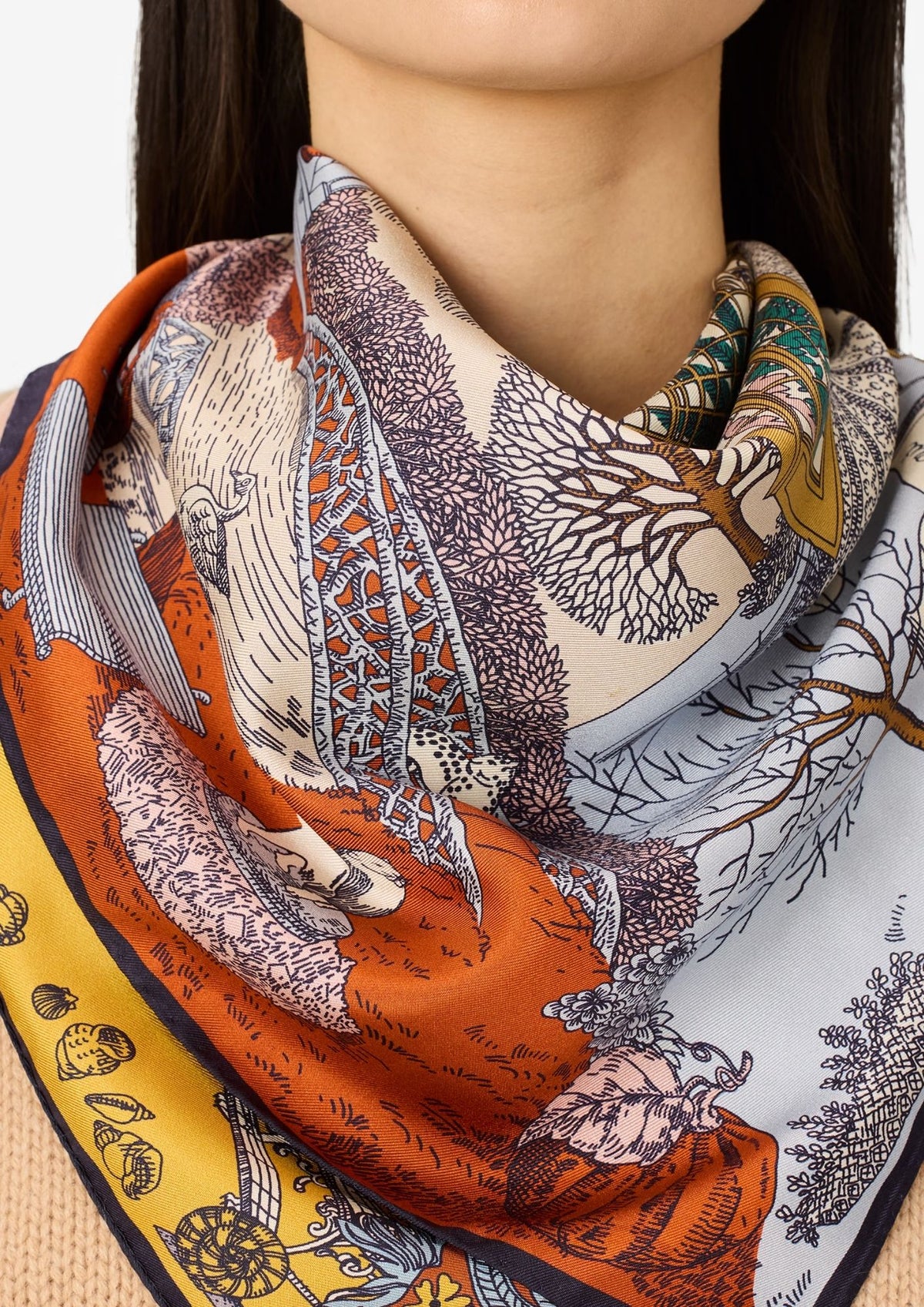INOUI EDITIONS Four Seasons 65 Square Scarf - Natural Autumn