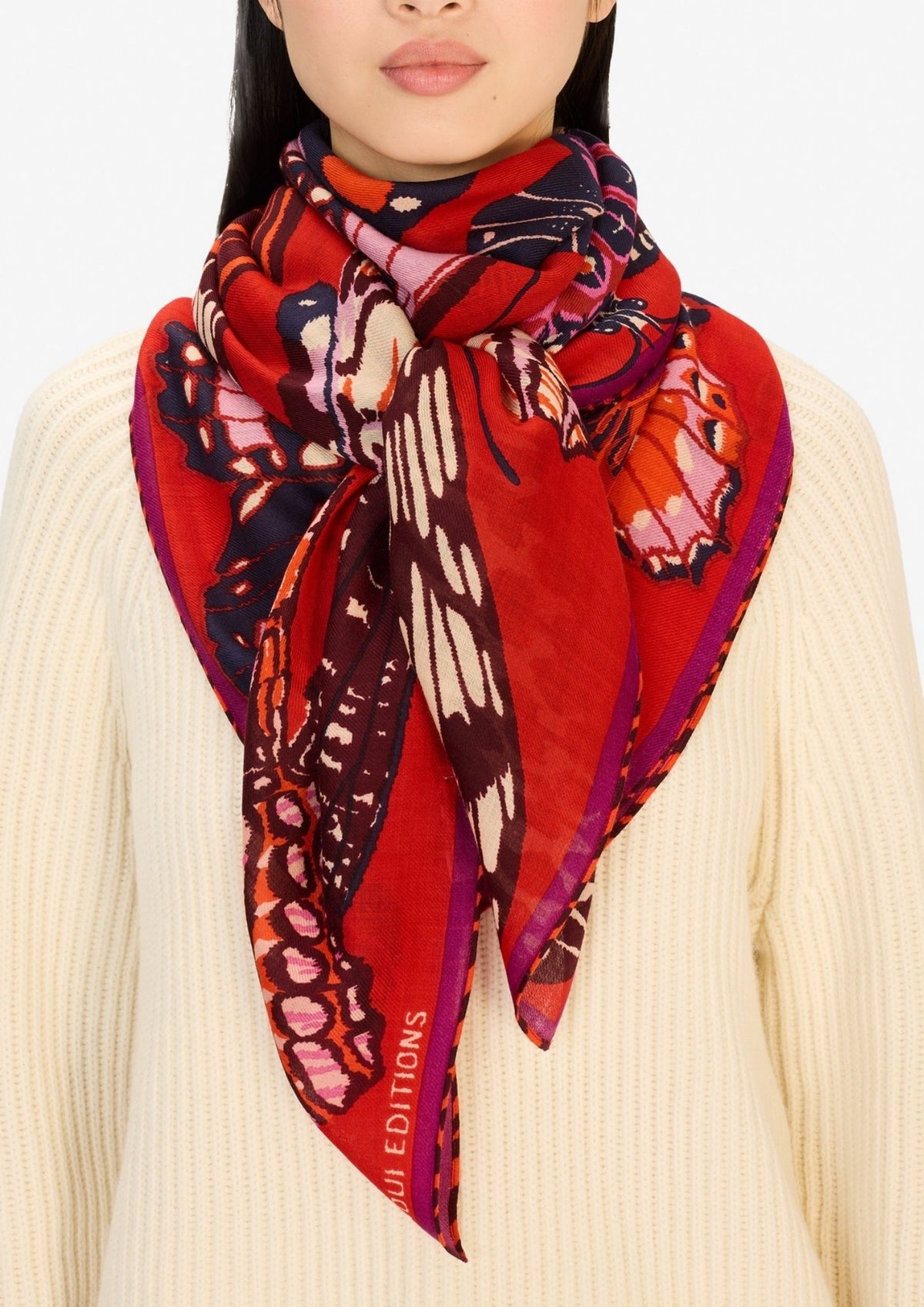 INOUI EDITIONS Butterflies Square 130 Scarf - Red