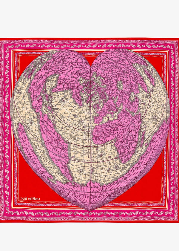 INOUI EDITIONS Mappemonde Small Square Scarf - Pink