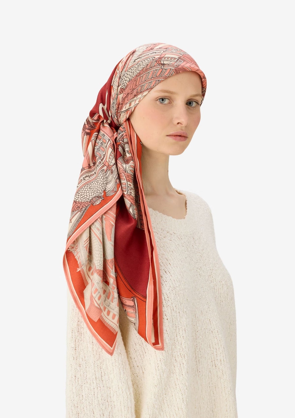 INOUI EDITIONS Roma 100 Square Scarf - Terracotta