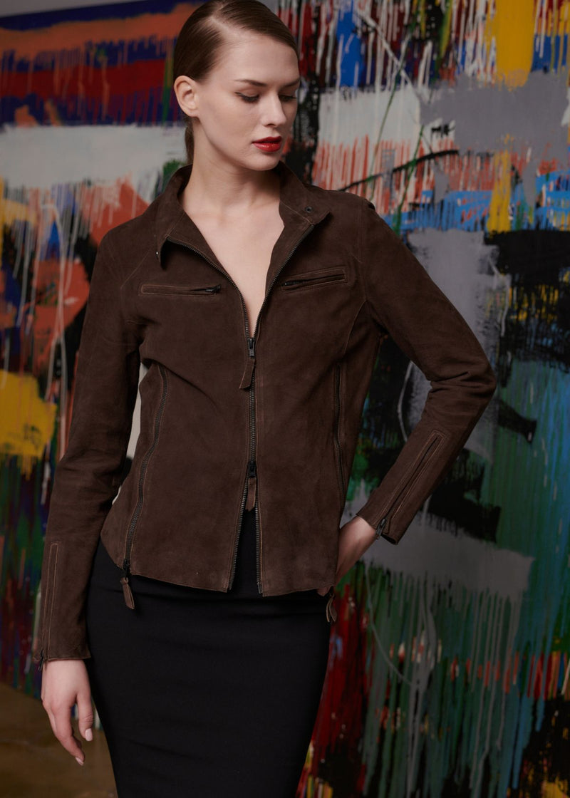 GIACCA LUSSO Vespa Washed Suede Jacket - Sable