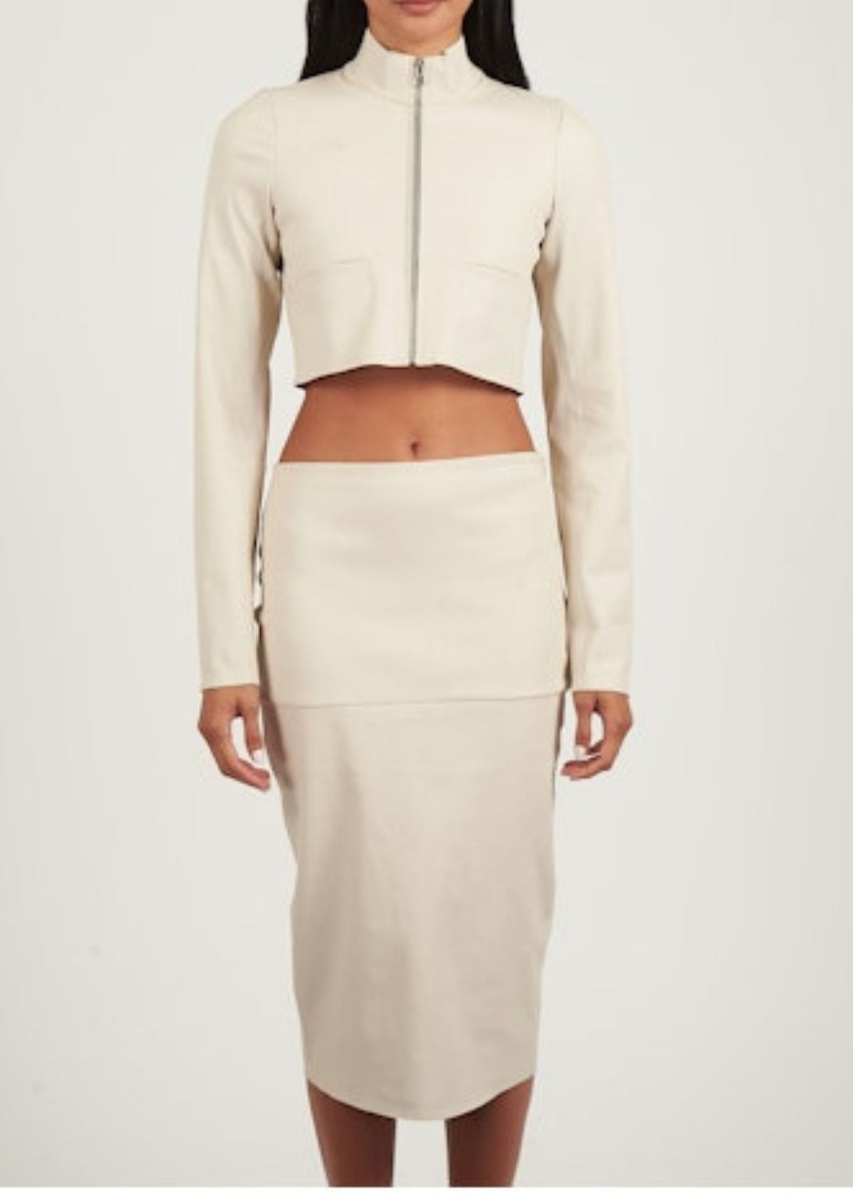 JAKETT Stretch Leather Pencil Skirt - Off White