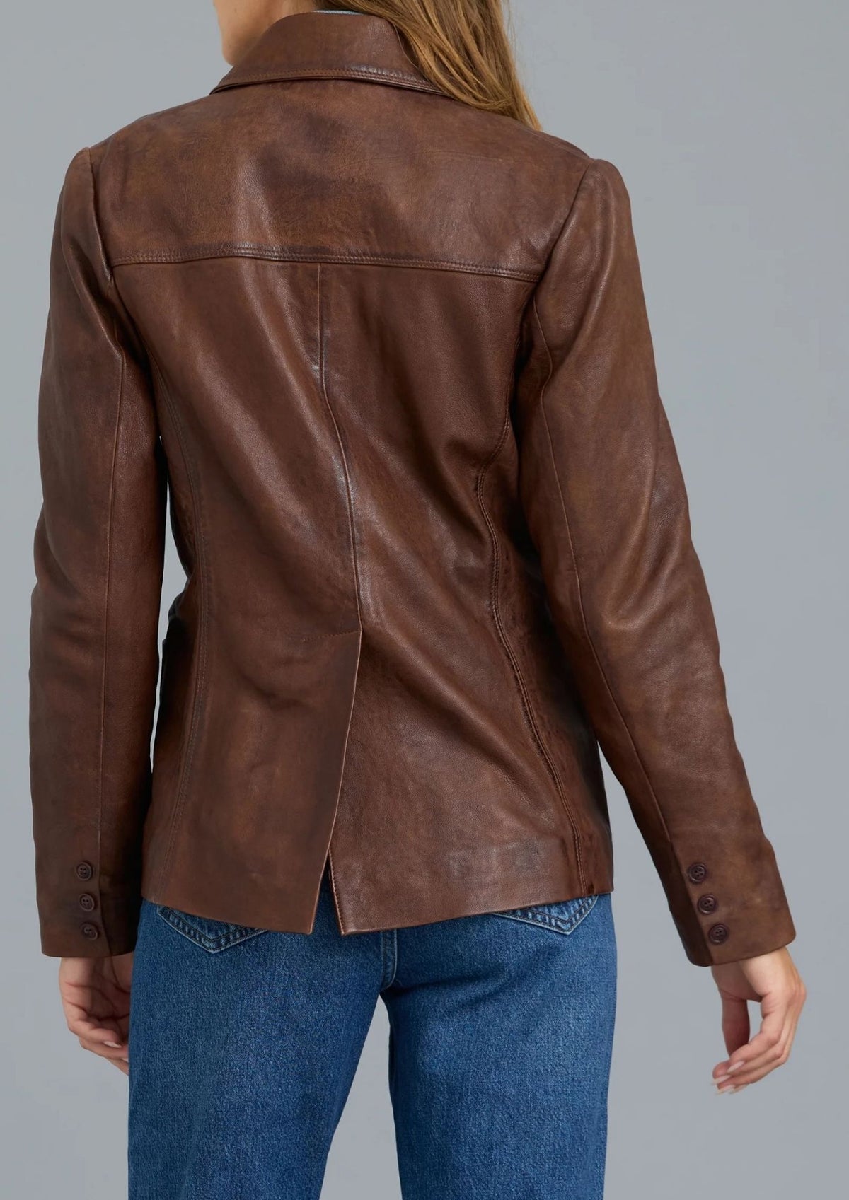 JAKETT Grace Vintage Leather Blazer - Walnut