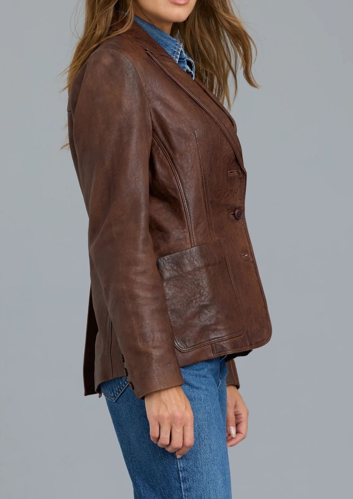 JAKETT Grace Vintage Leather Blazer - Walnut