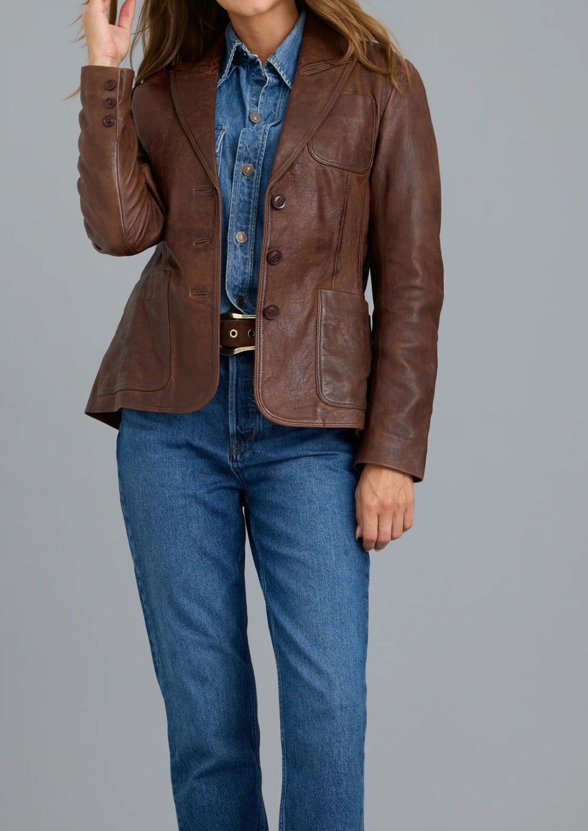 JAKETT Grace Vintage Leather Blazer - Walnut