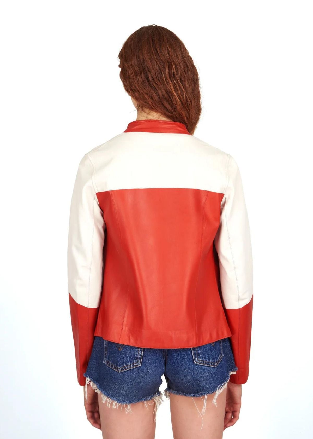 JAKETT Thea Washed Leather Jacket - Paprika & Off White