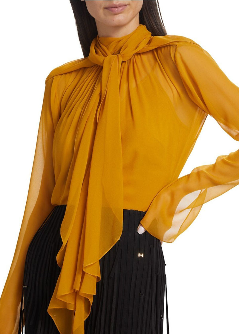 JASON WU COLLECTION Tie Neck Chiffon Top - Mustard