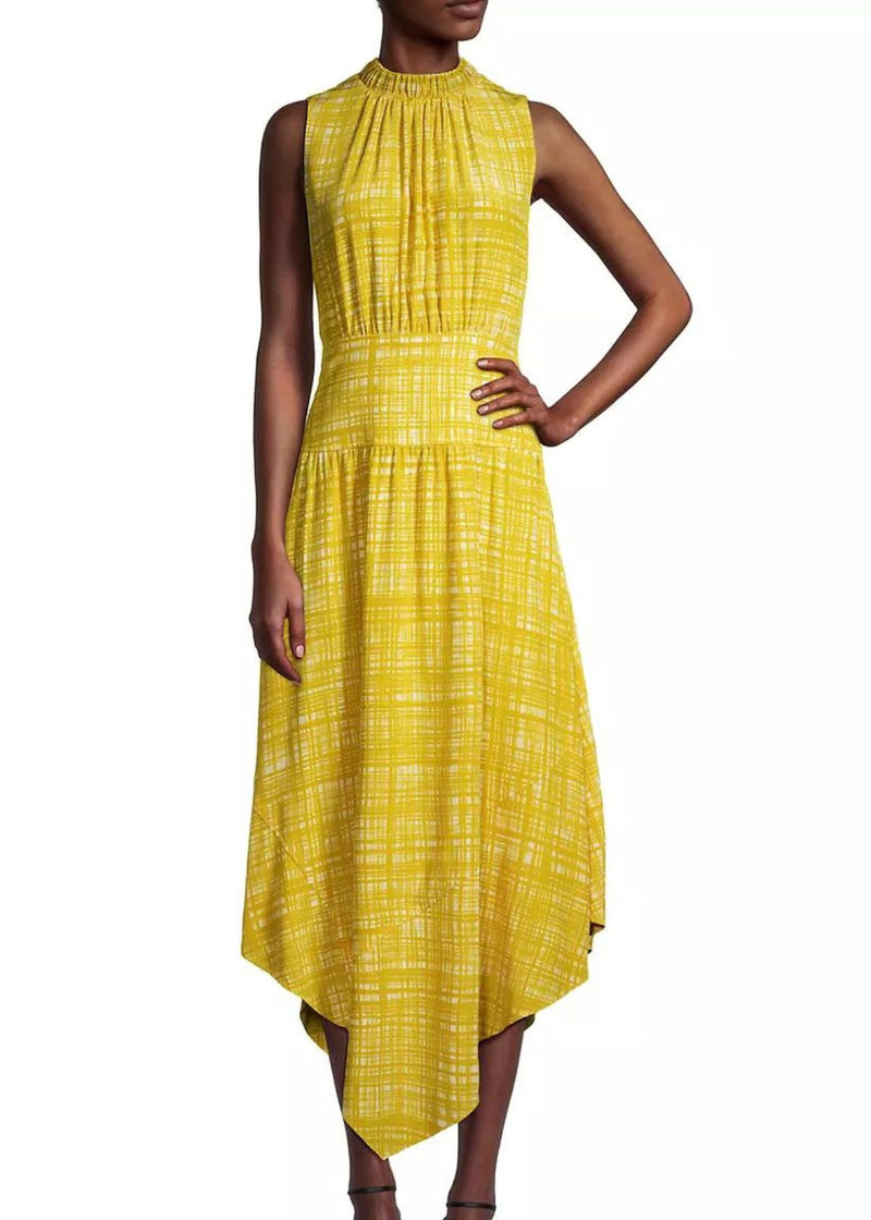 JASON WU Printed Silk Asymmetric Midi Dress - Sun Yellow Multi