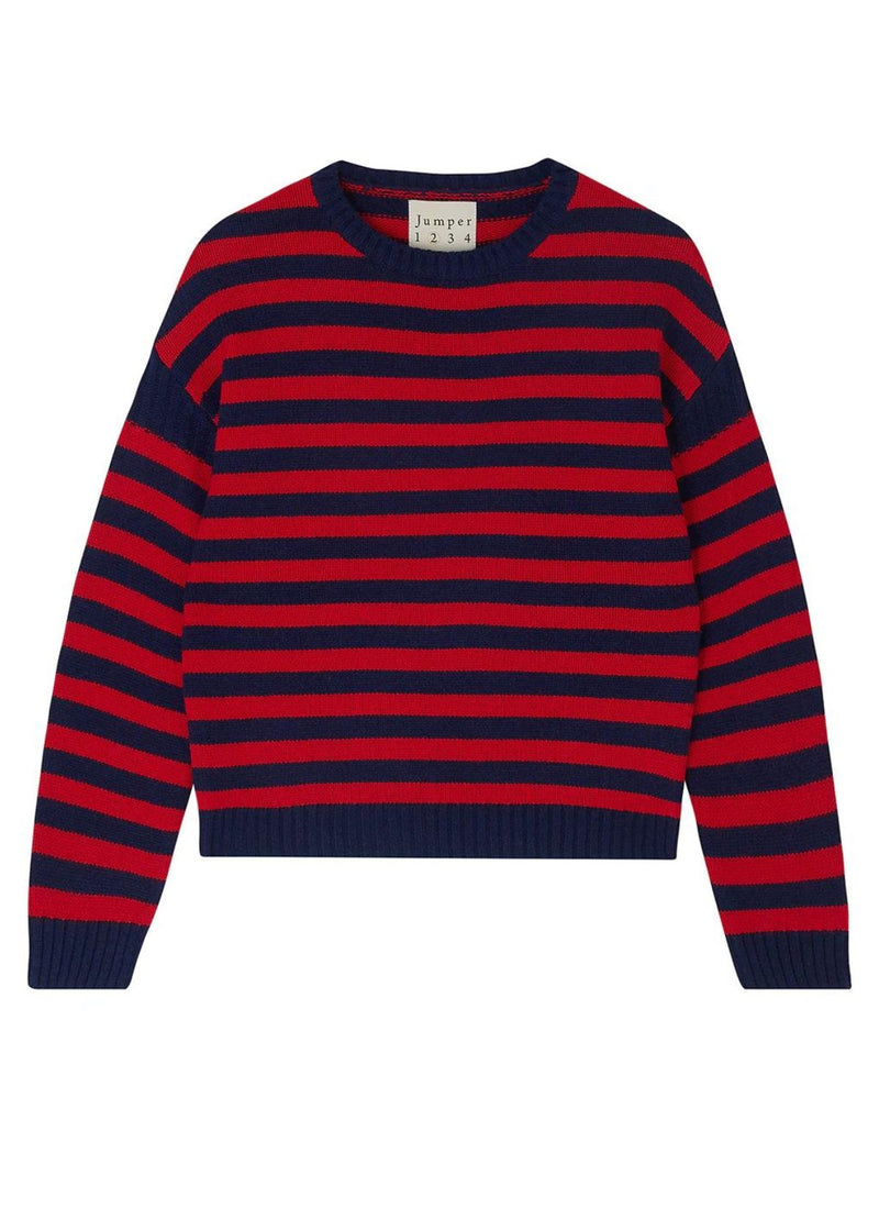 JUMPER 1234 Stripe Cashmere Guernsey Sweater - Navy/Red
