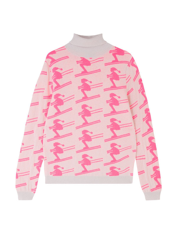 JUMPER 1234 All Over Ski Roll Collar Sweater - Neon Pink