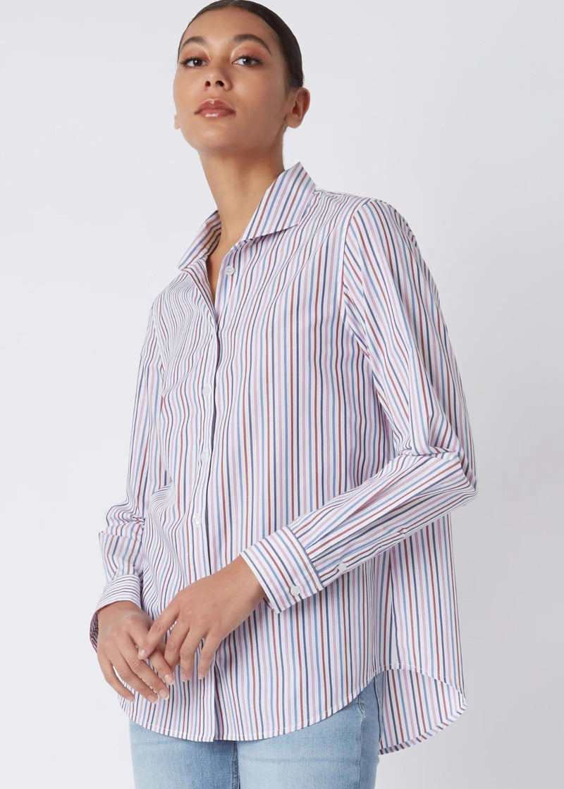 KAL RIEMAN Ginna Box Pleat Shirt - Pink Multi Stripe