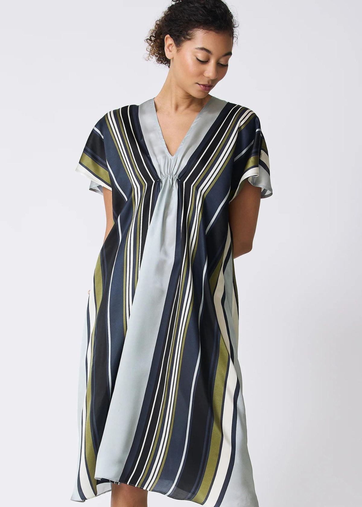 KAL RIEMAN Vanna Gather Front Dress - Multi Stripe