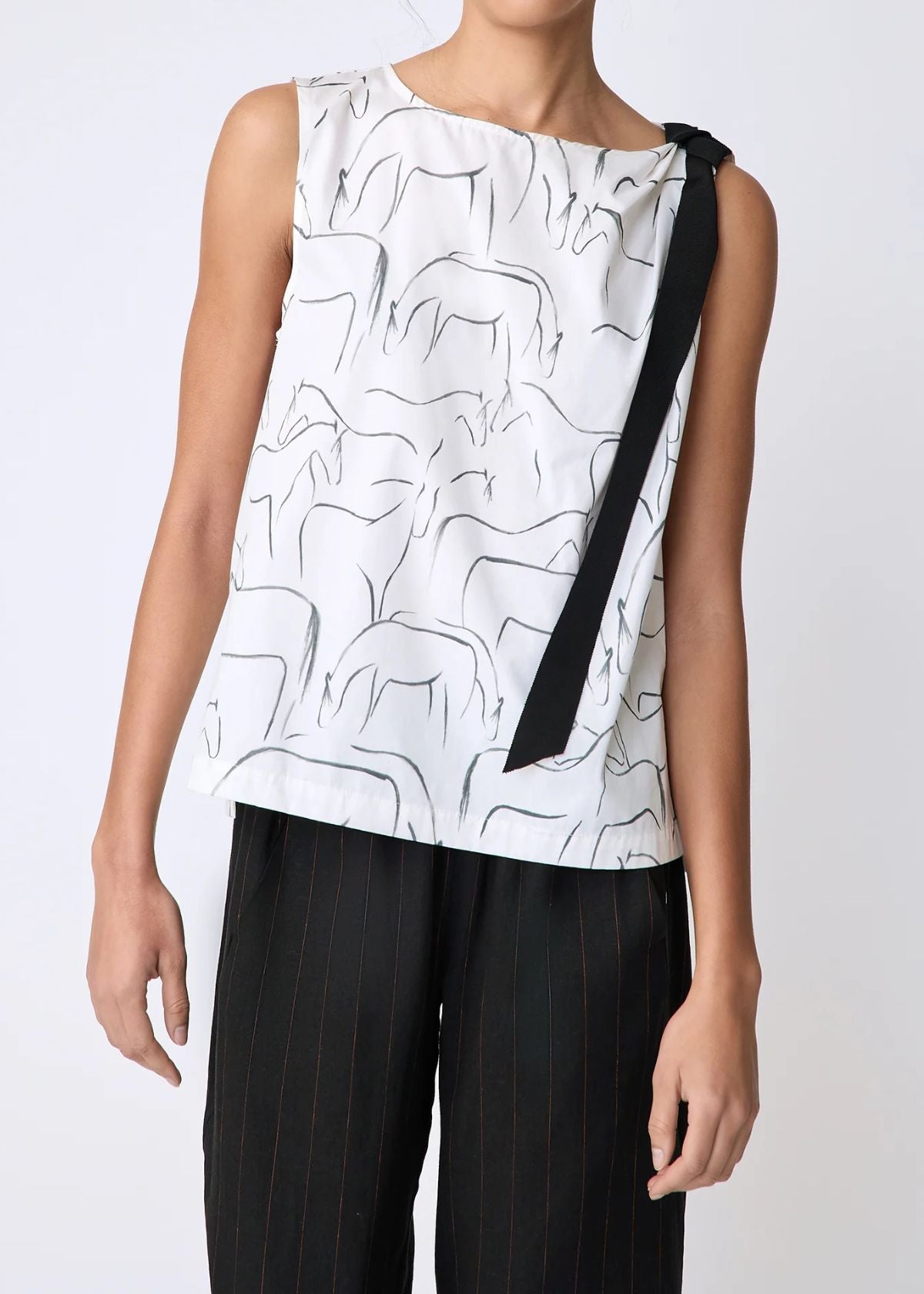 KAL RIEMAN Lucy Ribbon Top - Horse Print