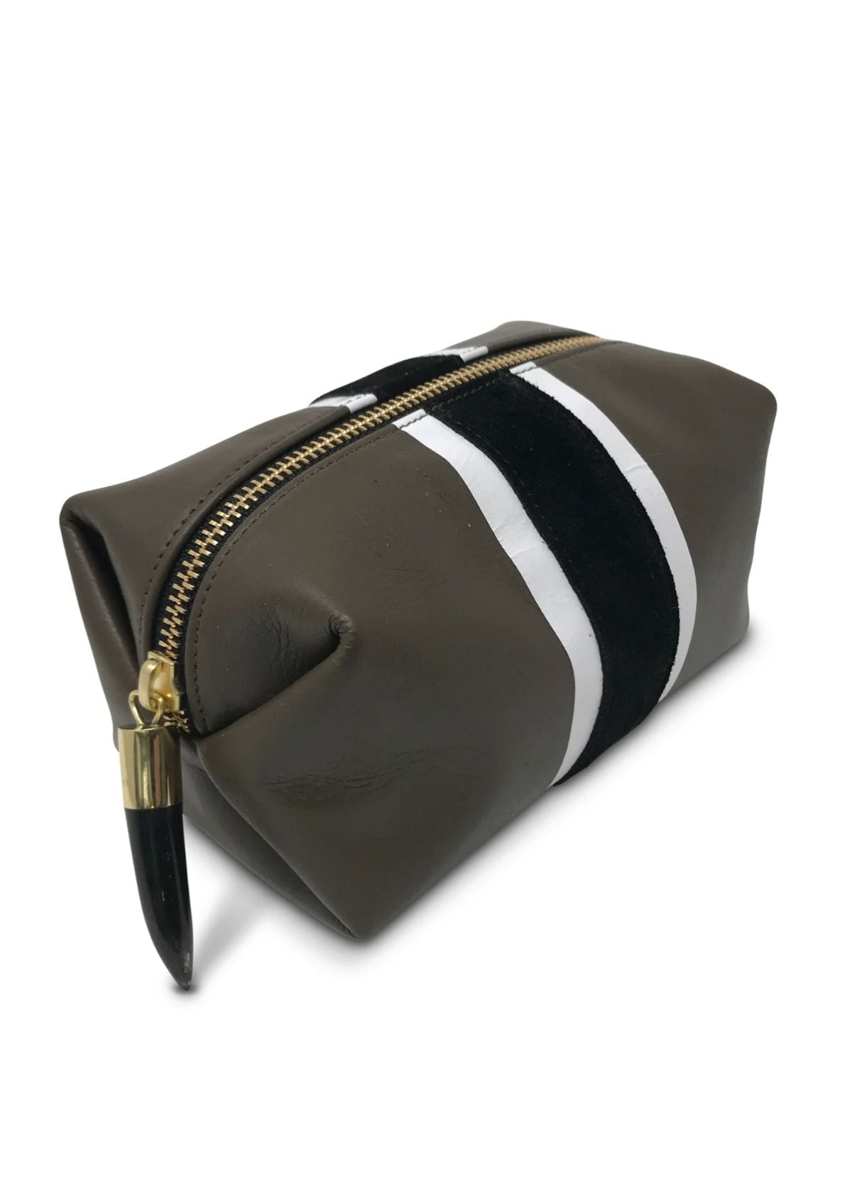 KEMPTON & CO. Truffle with Black and White Stripe Cosmetic Case