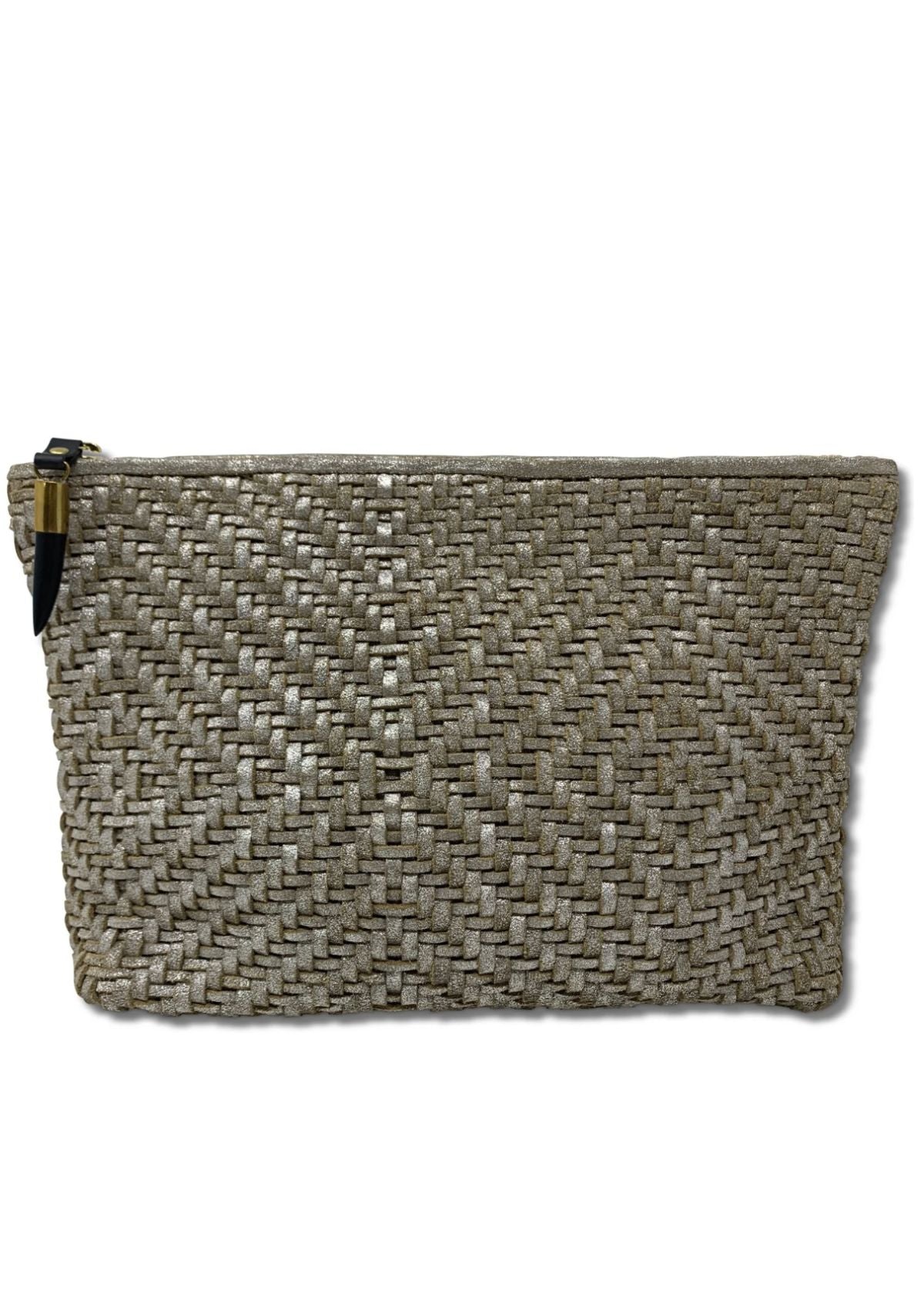 KEMPTON & CO. Metallic Weave Clutch Handbag - Off White